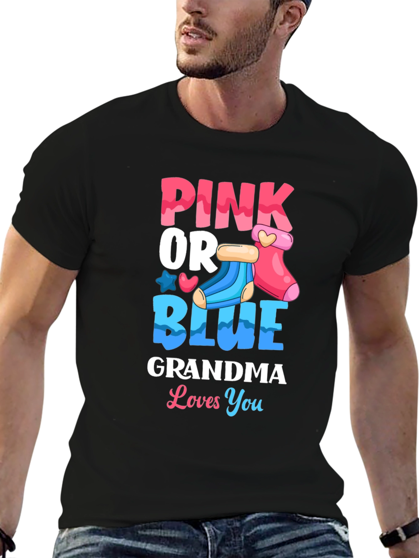 Black Pink or Blue Grandma Loves You Gender Reveal T-Shirt view 6