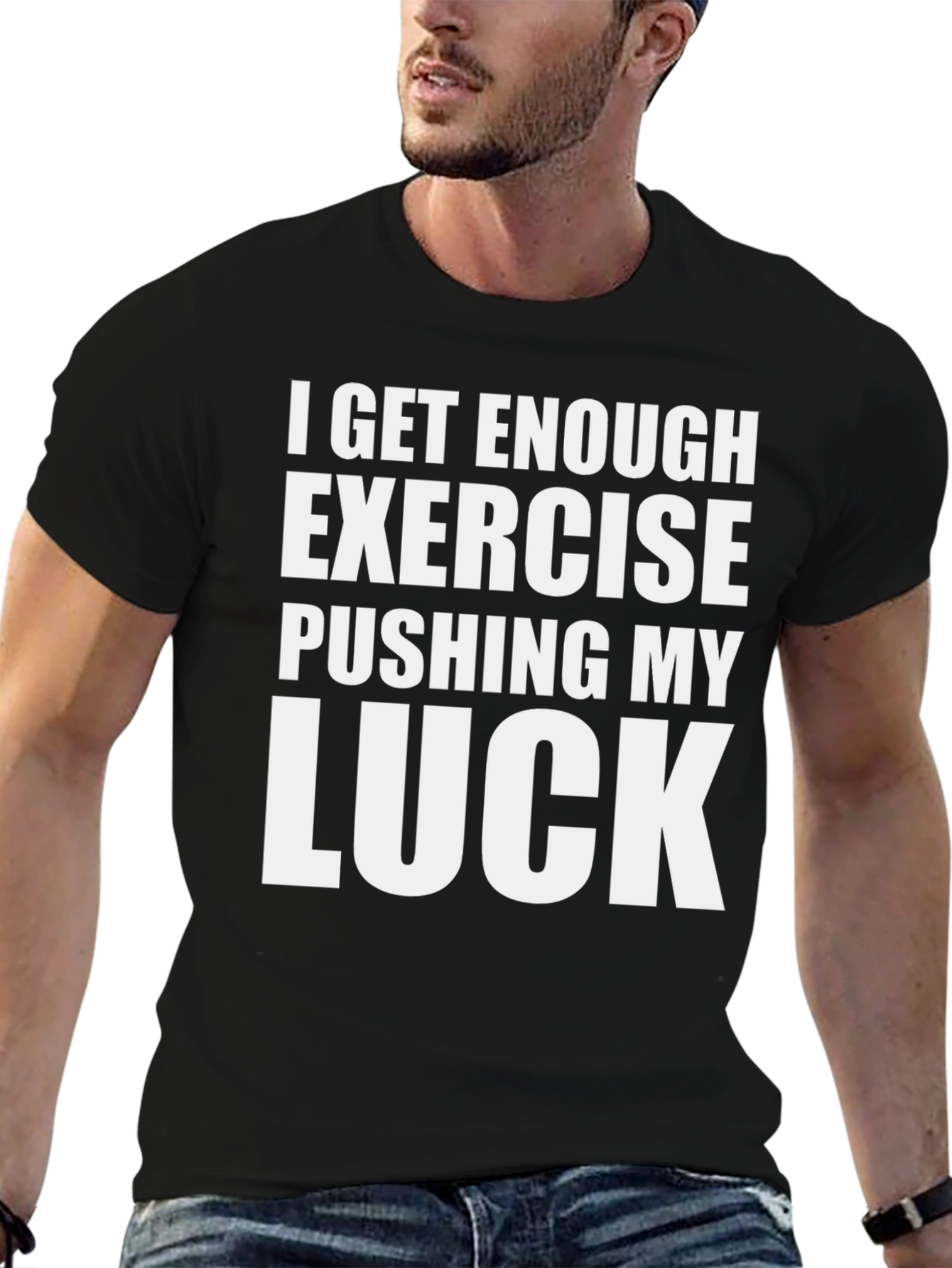 Black Funny Exercise Luck Black Graphic Tee view 6