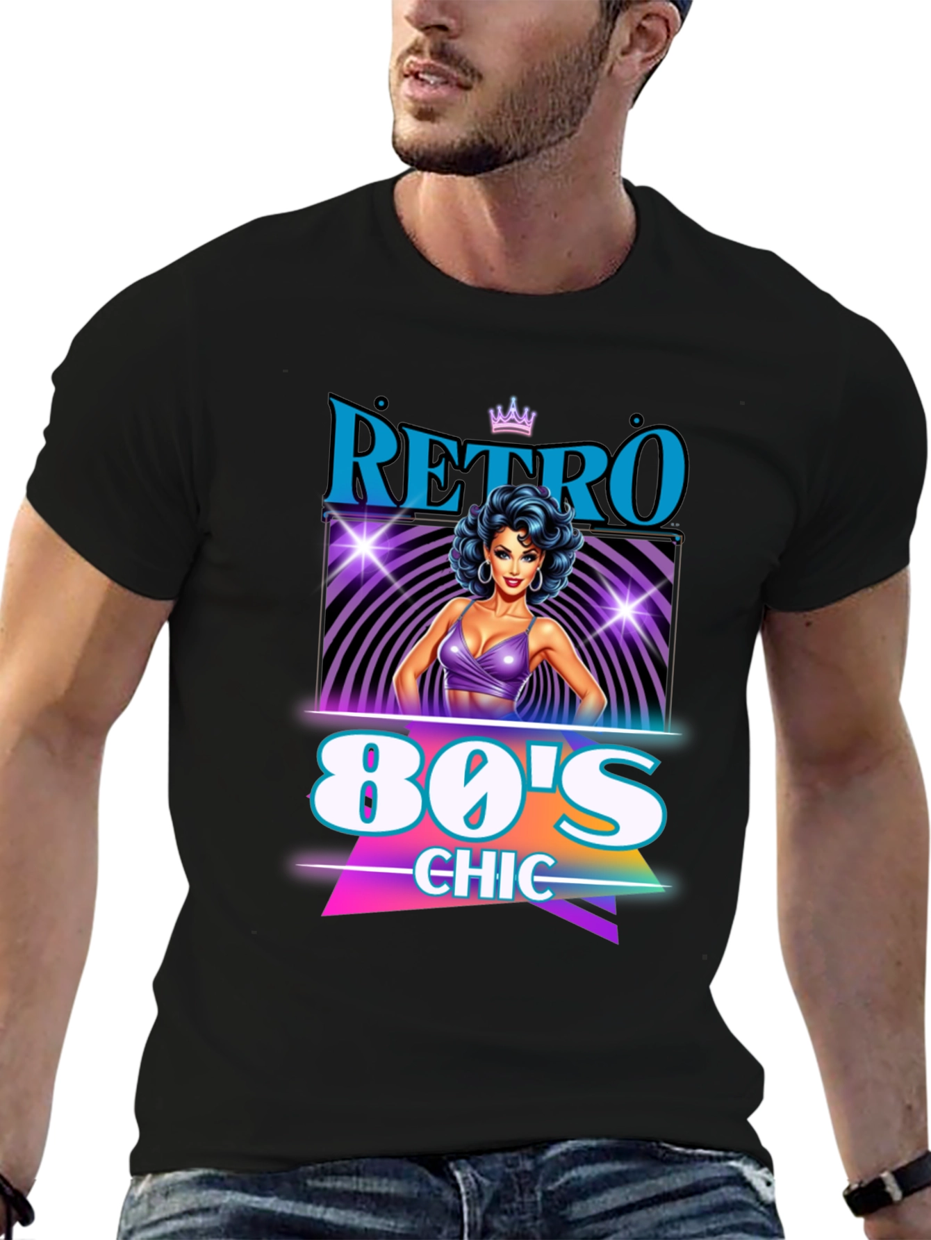 Black Retro 80's Chic Graphic Tee view 6