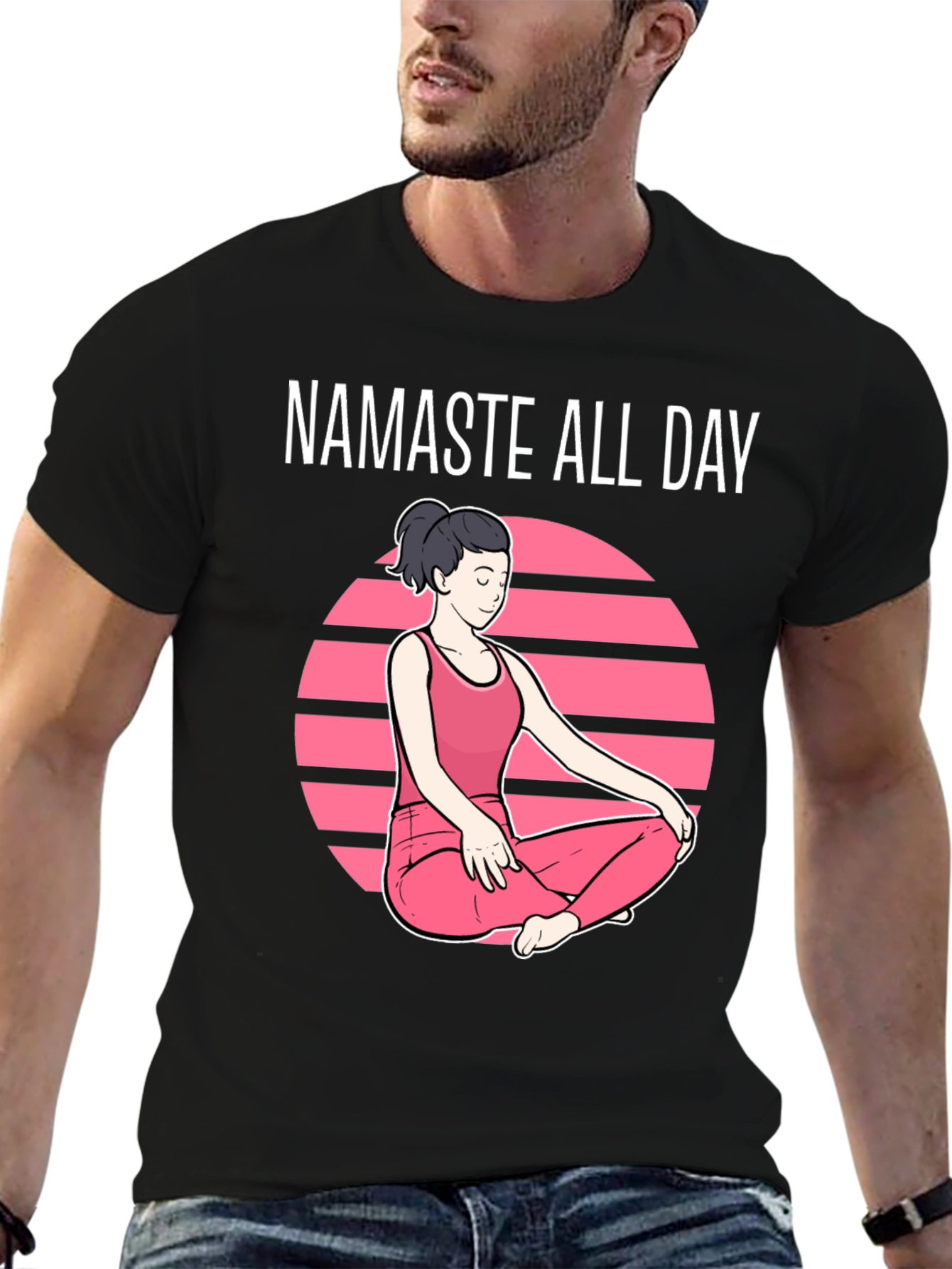 Black Namaste All Day Graphic T-Shirt - Yoga Design view 6