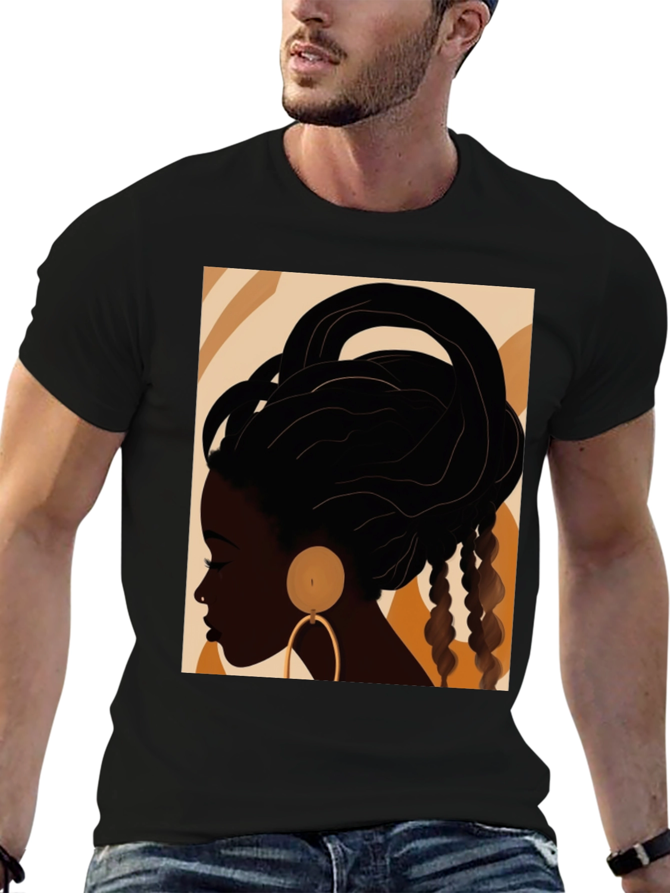 Black Stylish Afro Art Black T-Shirt view 6
