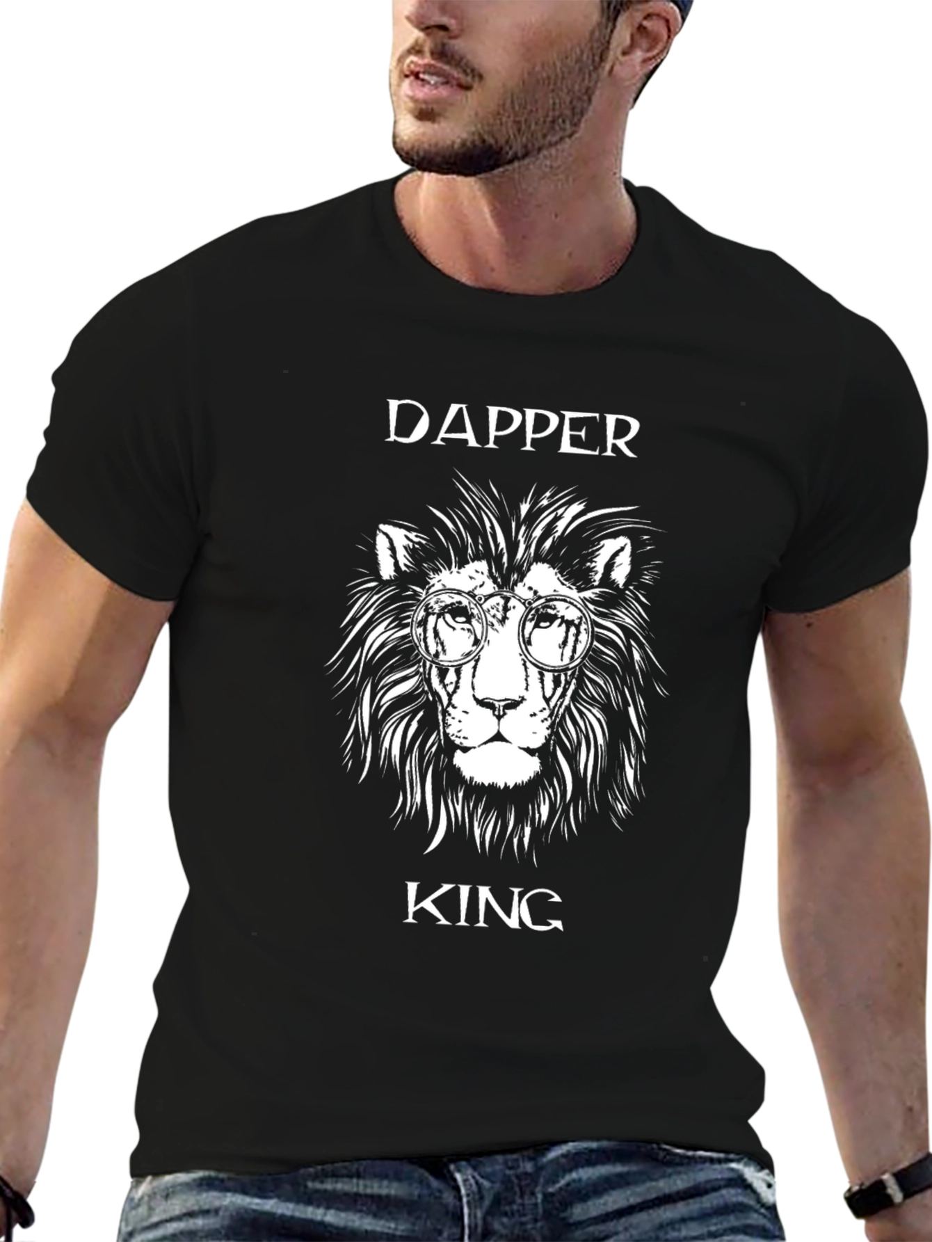 Black Dapper King Lion Graphic Tee - Trendy Men's Black T-Shirt view 6