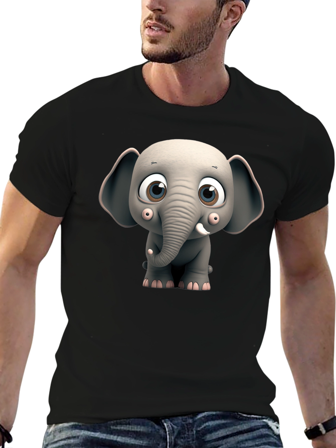 Black Cute Cartoon Elephant Graphic Tee view 6
