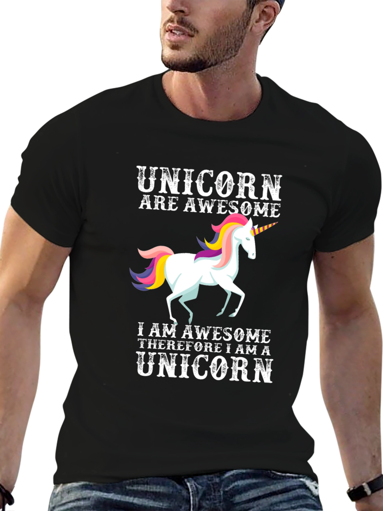 Black Awesome Unicorn Graphic T-Shirt view 6
