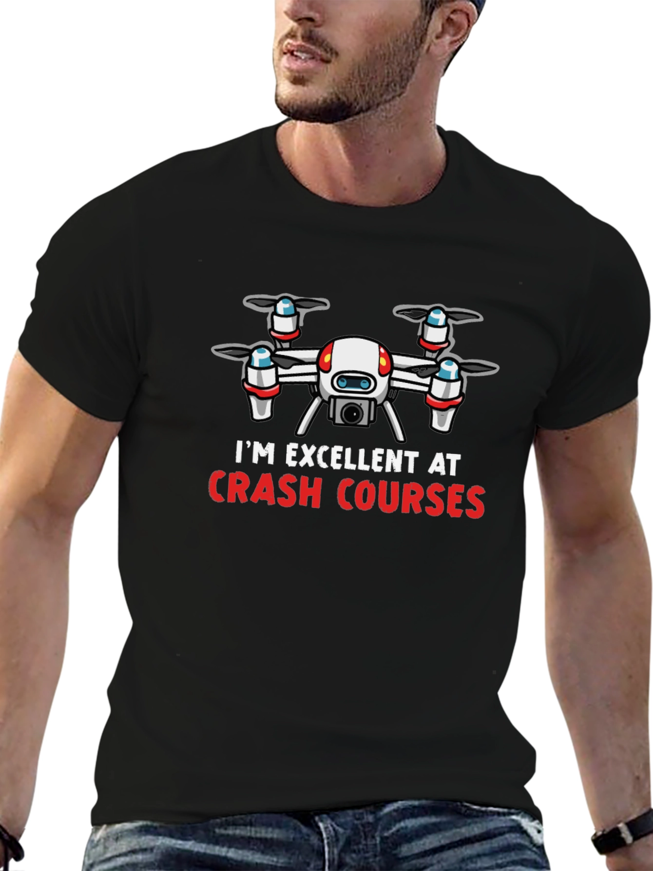 Black Drone Crash Courses Graphic T-Shirt view 6
