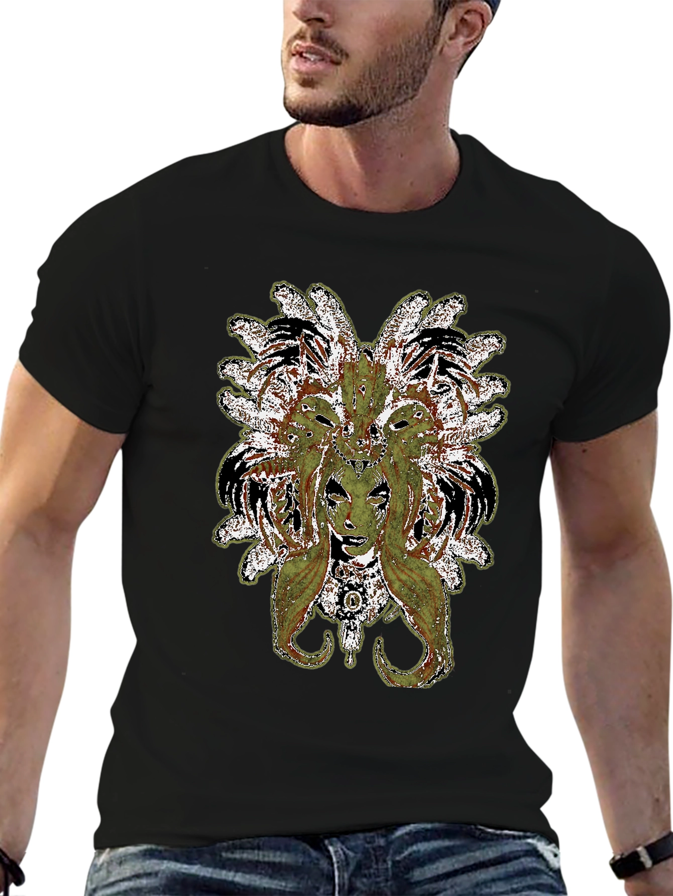 Black Medusa Graphic Print Black T-Shirt view 6