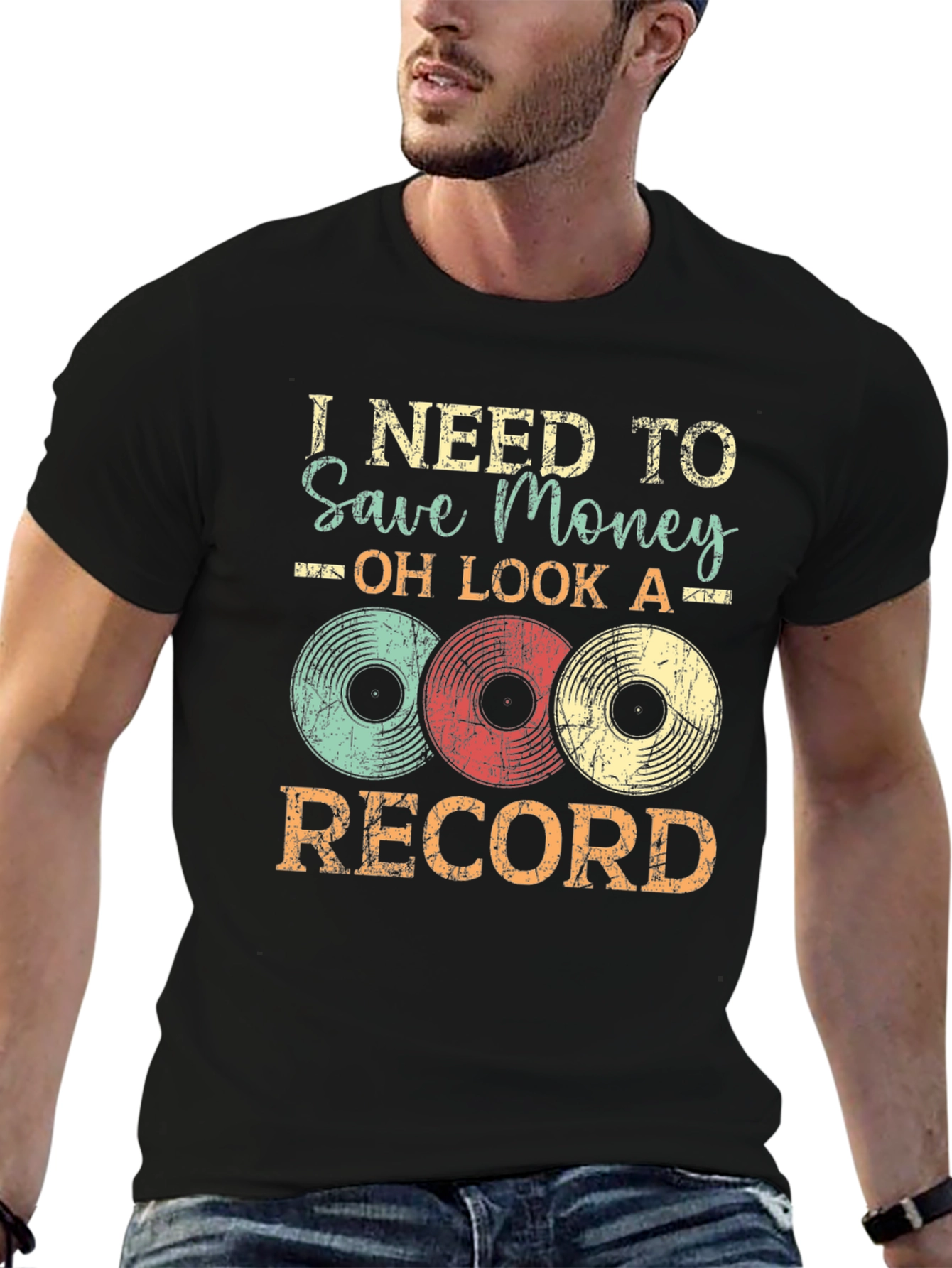 Black I Need to Save Money Vinyl Record T-Shirt view 6