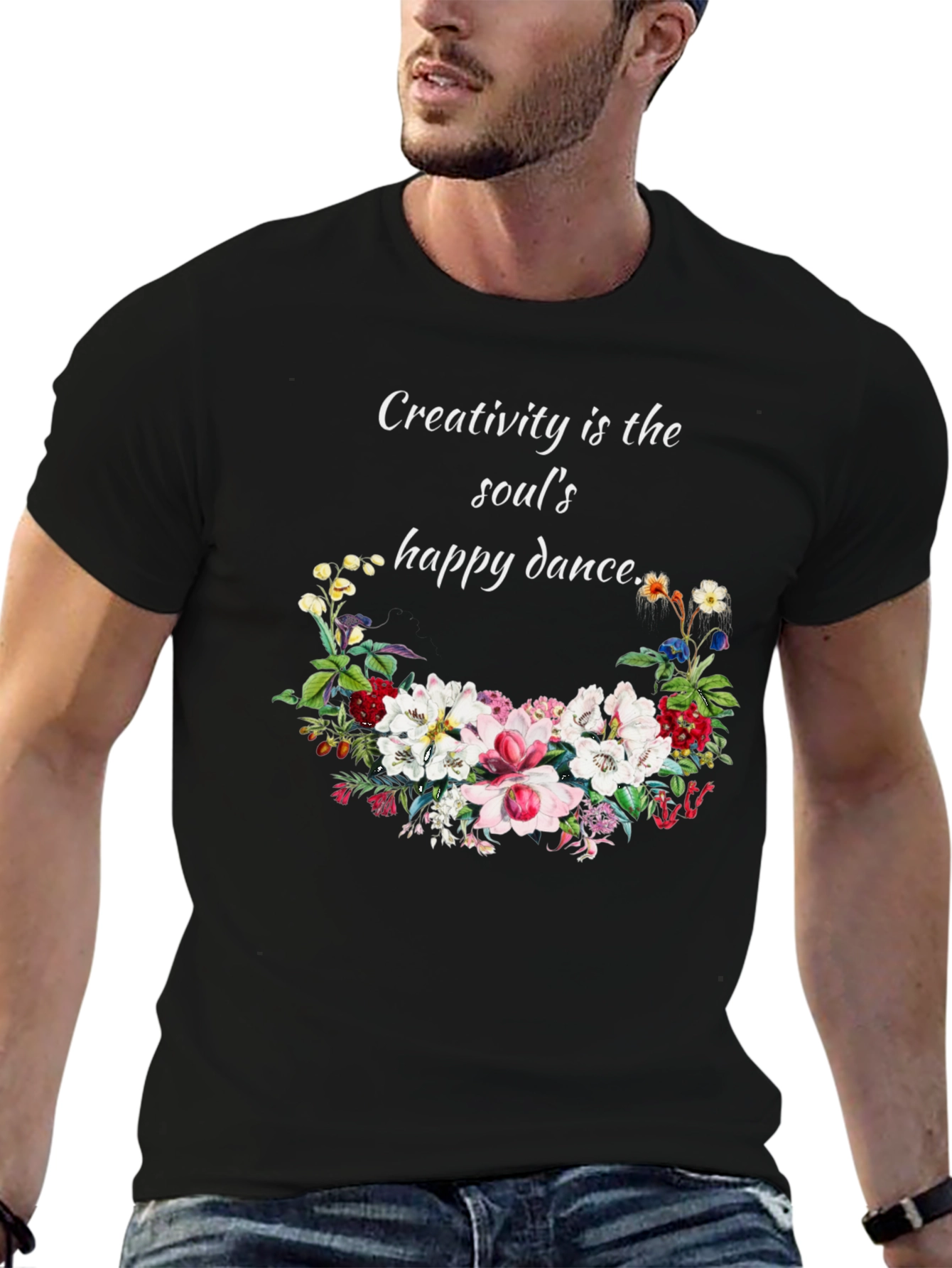 Black Creativity T-Shirt with Floral Design view 6