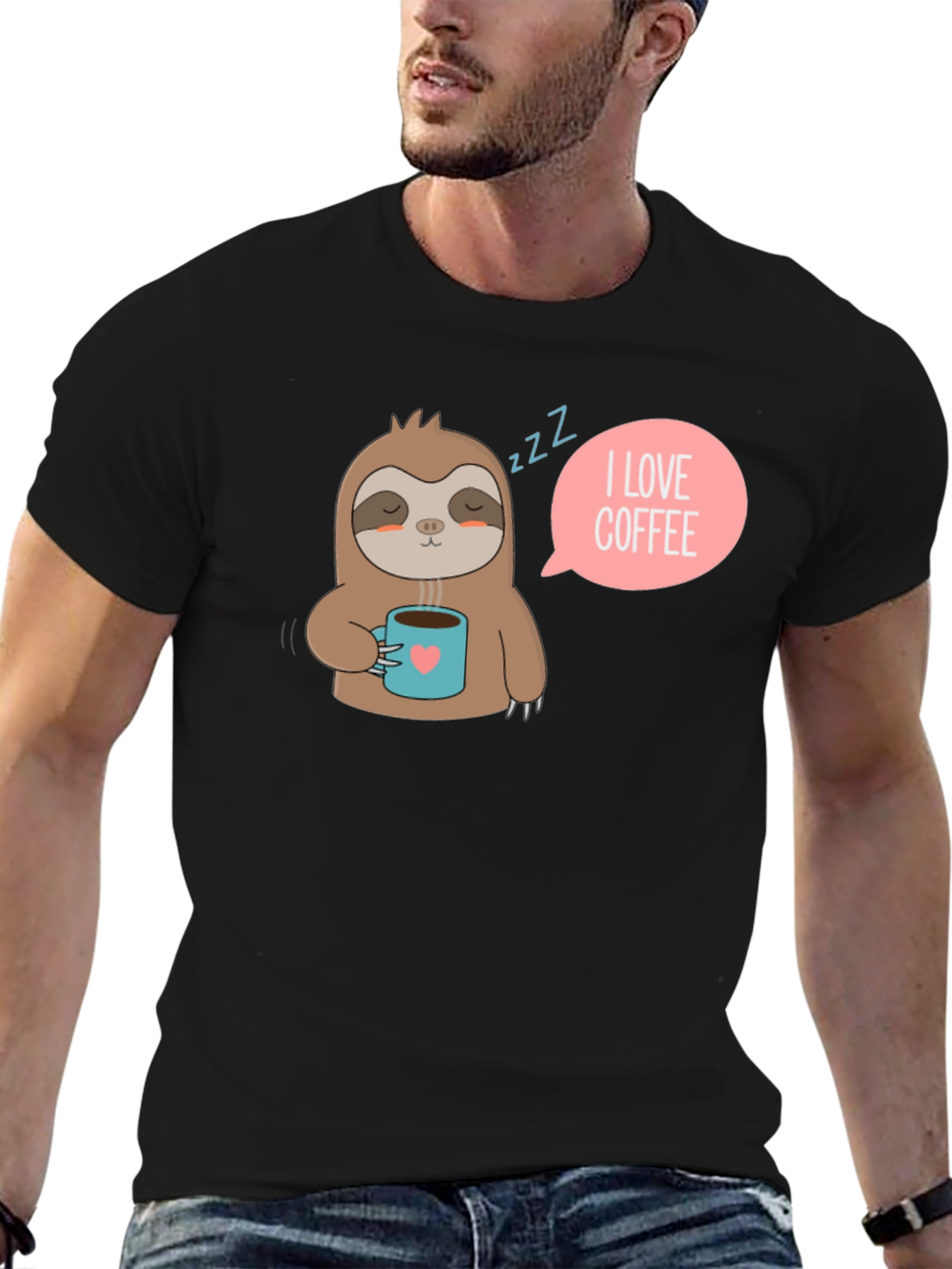 Black I Love Coffee Sloth Tee - Unisex Soft Cotton view 6