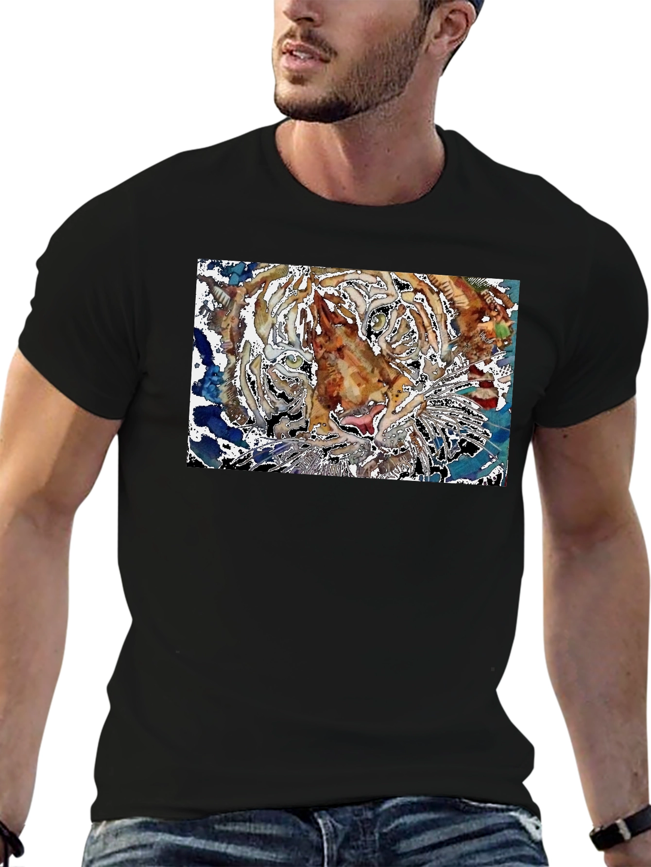 Black Abstract Tiger Graphic Black T-Shirt view 6