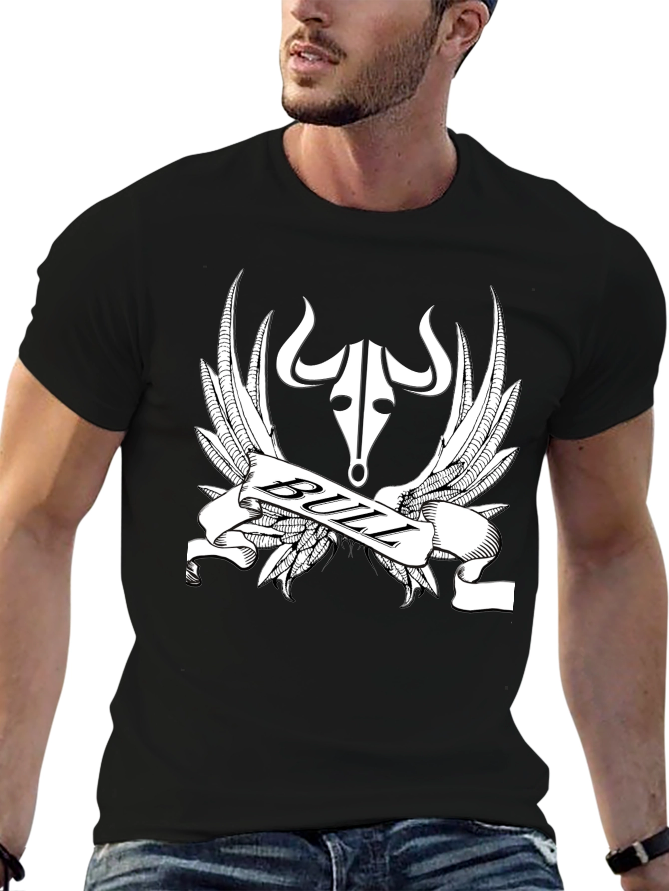 Black Bull Design Black T-Shirt view 6