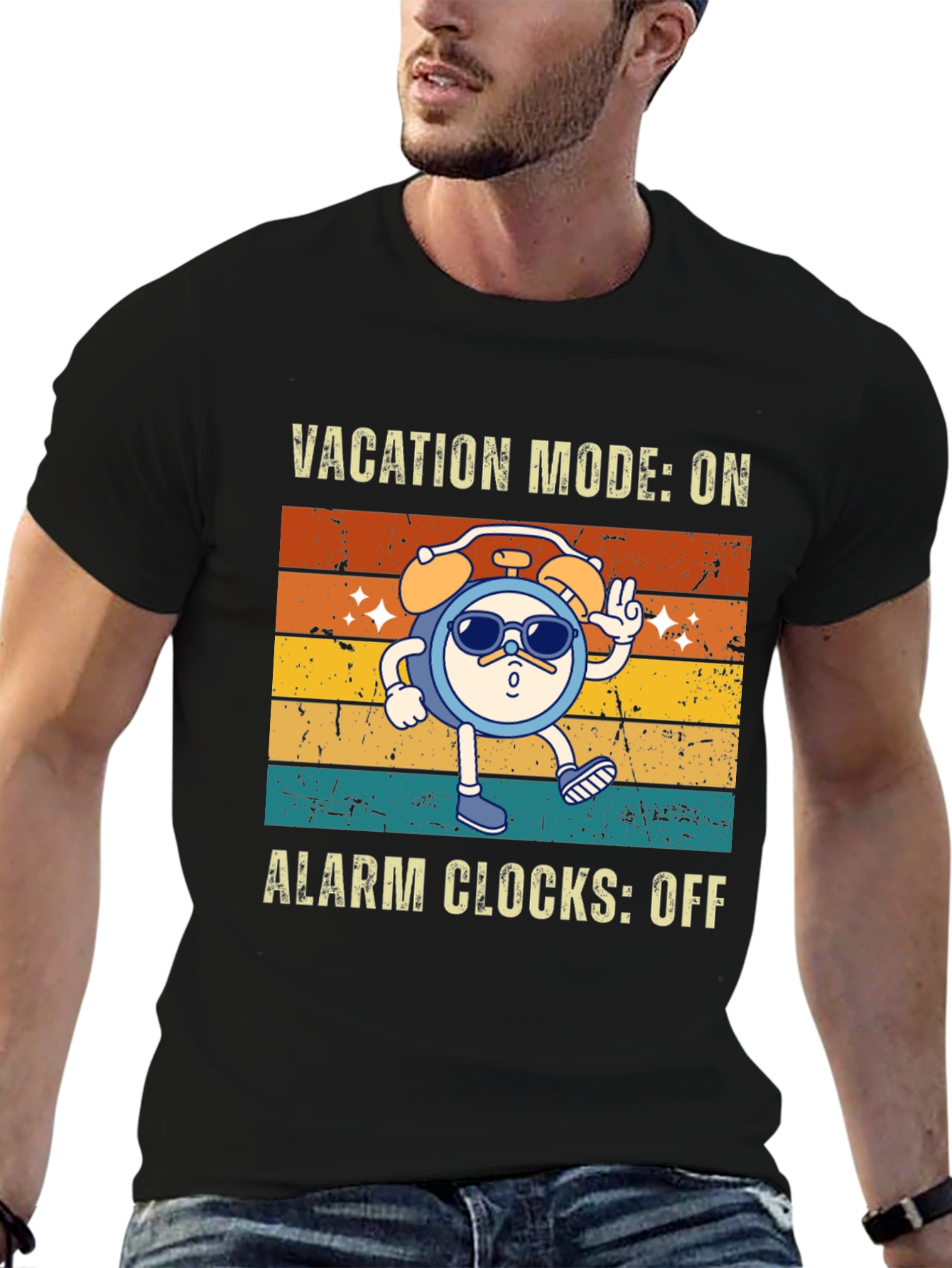 Black Vacation Mode On Black T-Shirt view 6