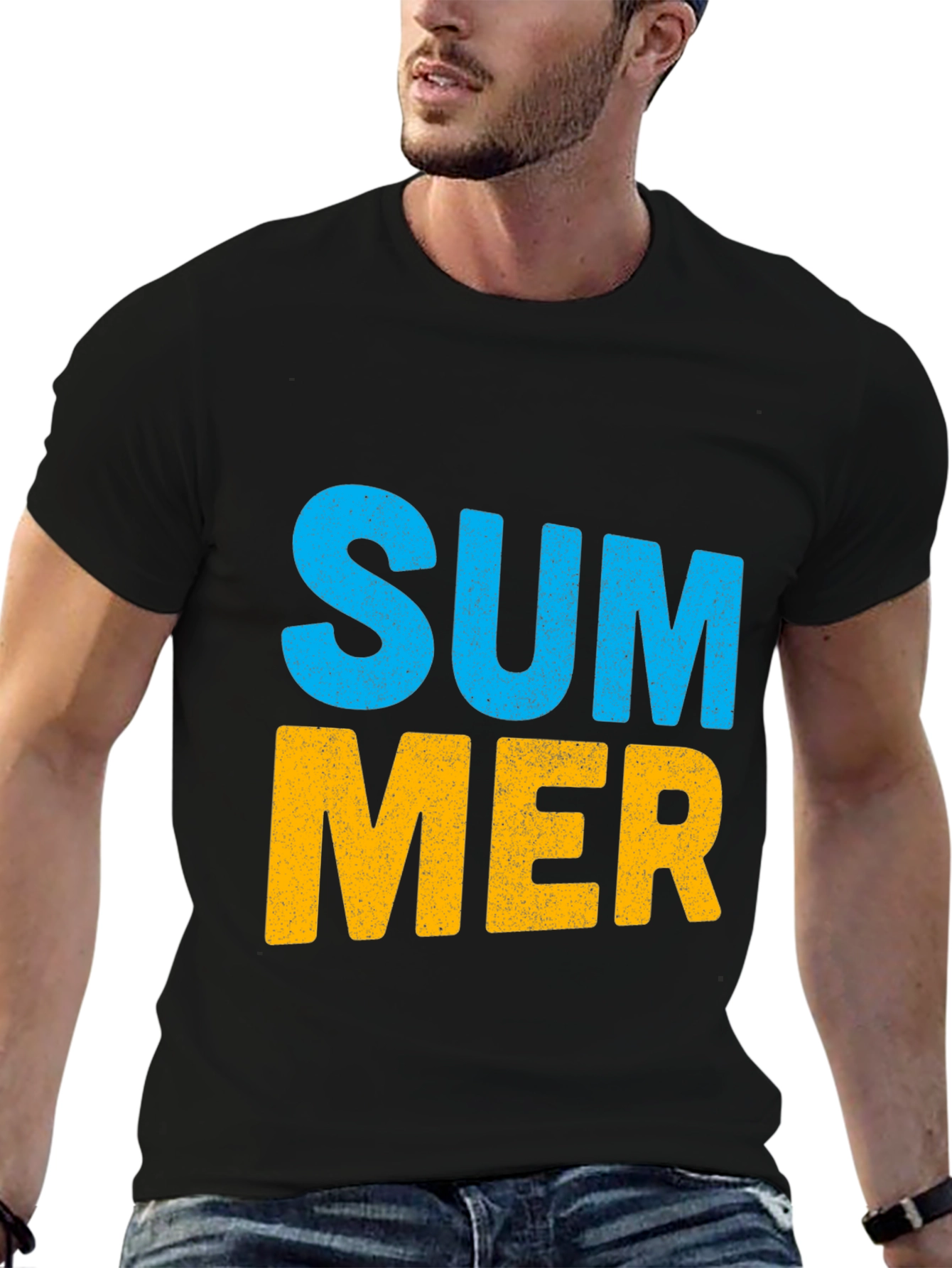 Black Summer Graphic Print Black Cotton T-Shirt view 6