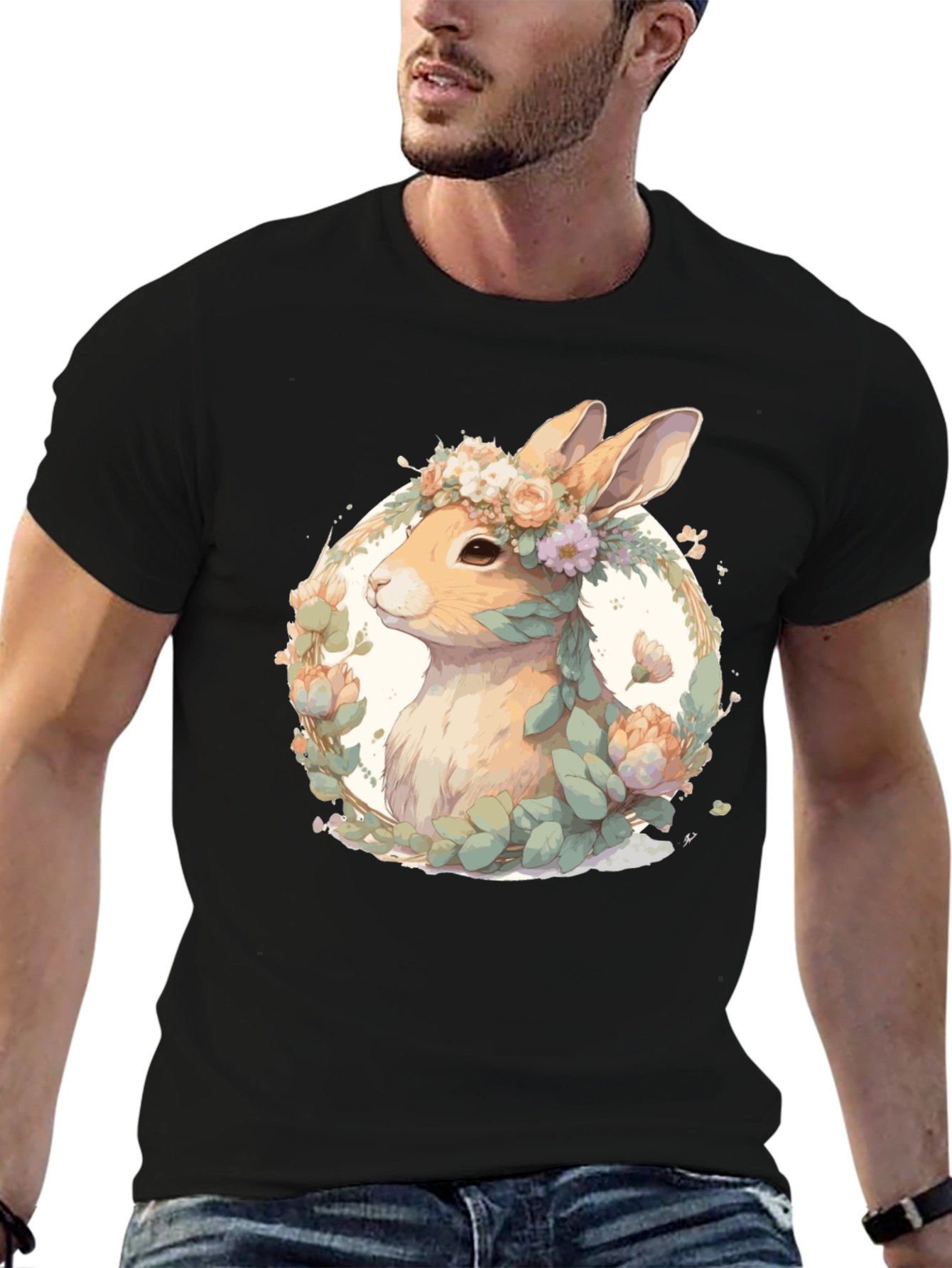 Black Floral Rabbit T-Shirt - Easter Spring Style view 6