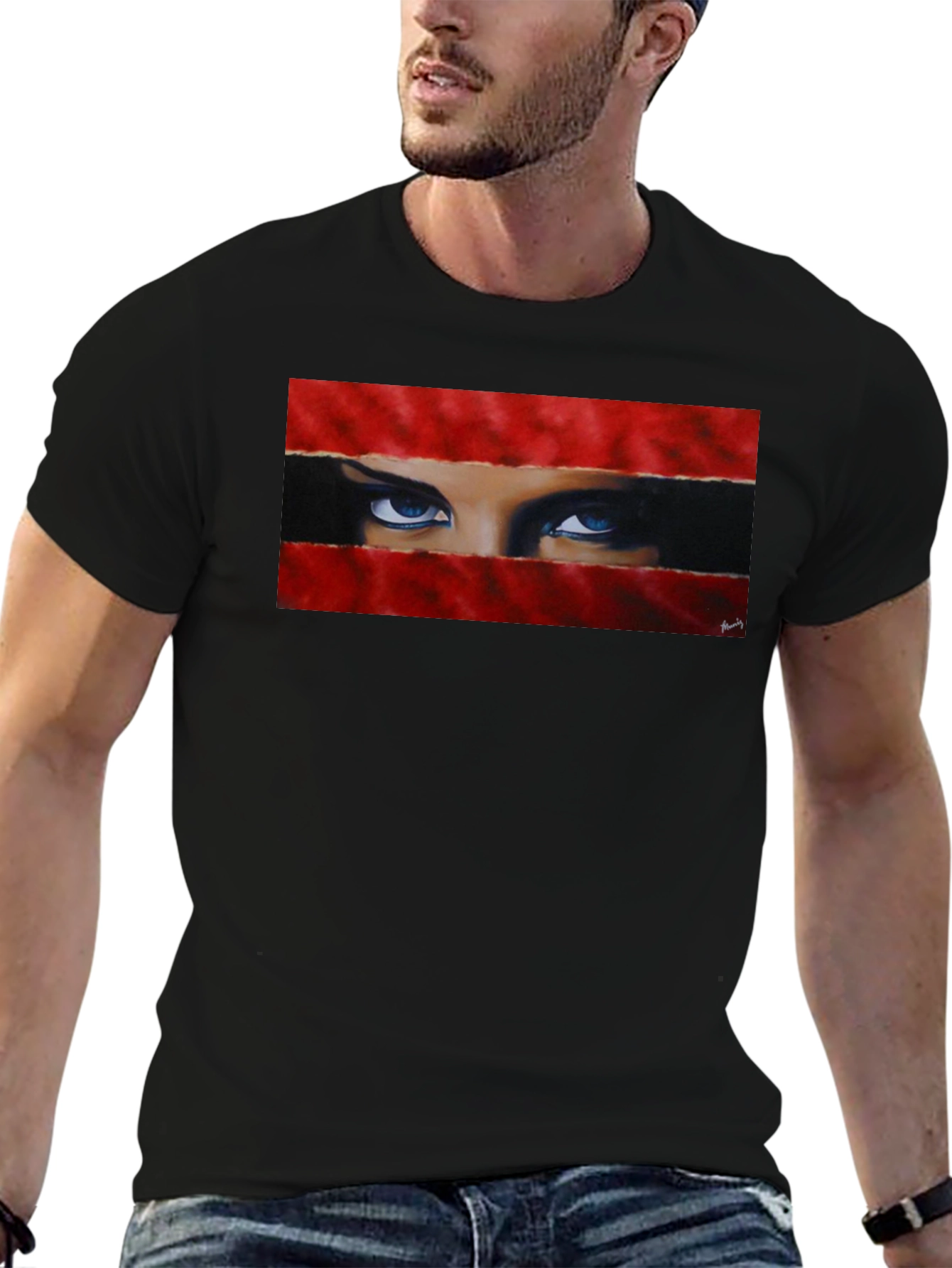Black Intense Gaze Graphic Tee - Bold & Unique view 6