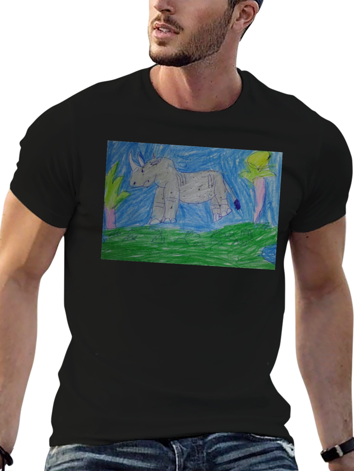 Black Rhino Graphic Print Black T-Shirt view 6