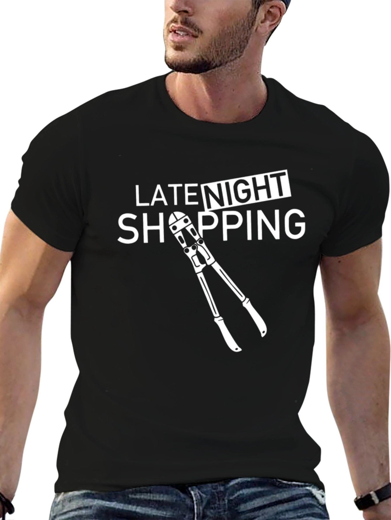 Black Late Night Shopping T-Shirt - Funny Graphic Tee view 6