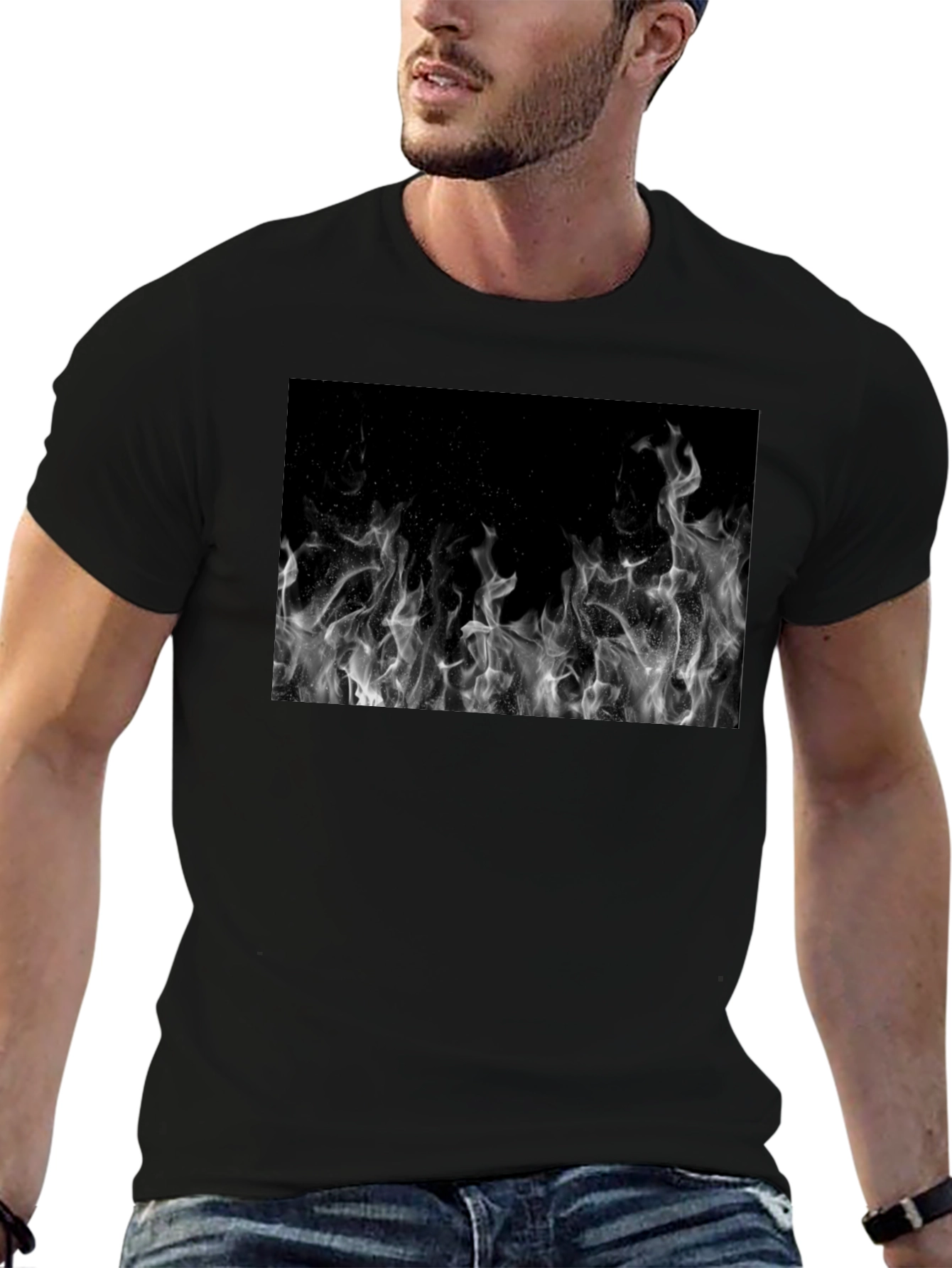 Black Black T-Shirt with Fire Graphic view 6