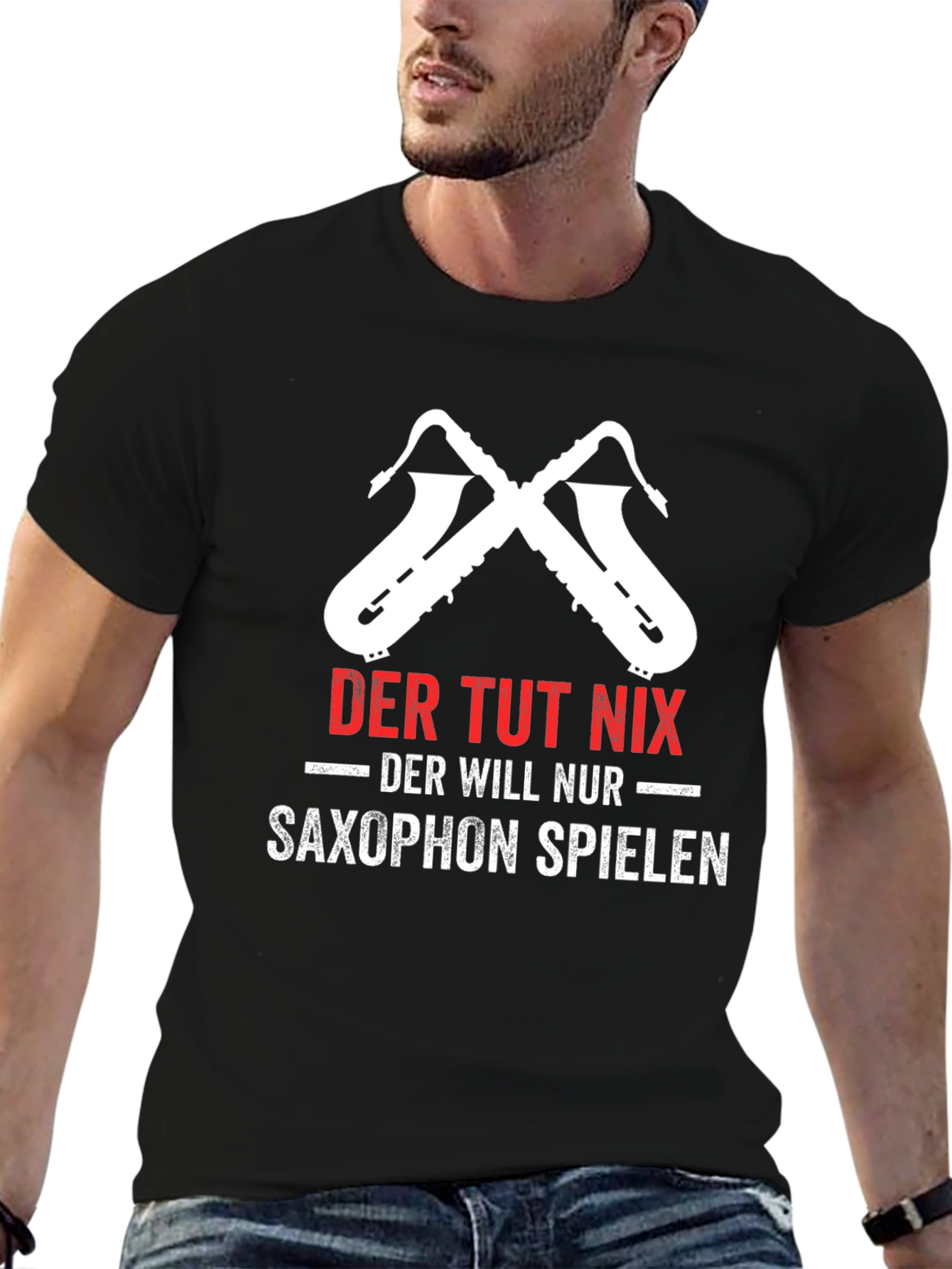 Black Saxophone Player T-Shirt - Der Tut Nix Design view 6