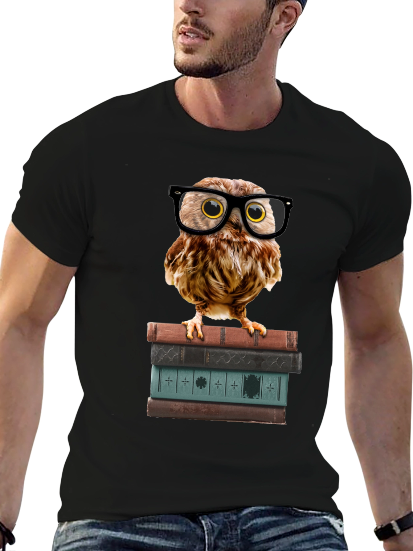 Black Owl on Books T-Shirt - Smart & Stylish view 6