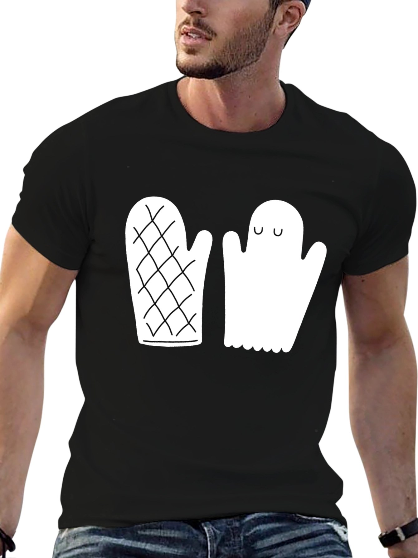 Black Quirky Ghost & Mitten Black T-Shirt view 6