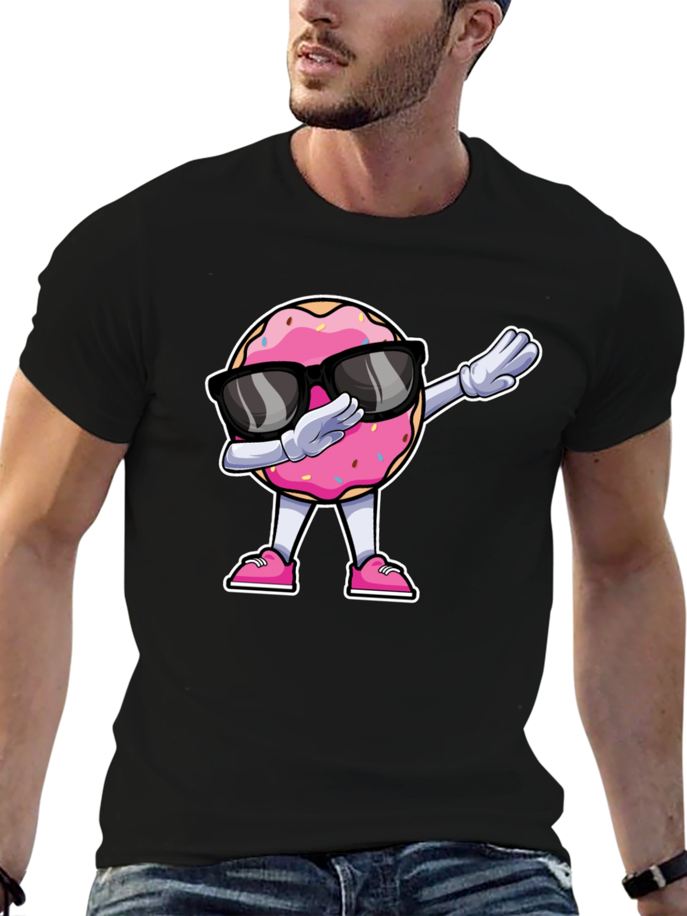 Black Dabbing Donut T-Shirt - Funny Cartoon Tee view 6