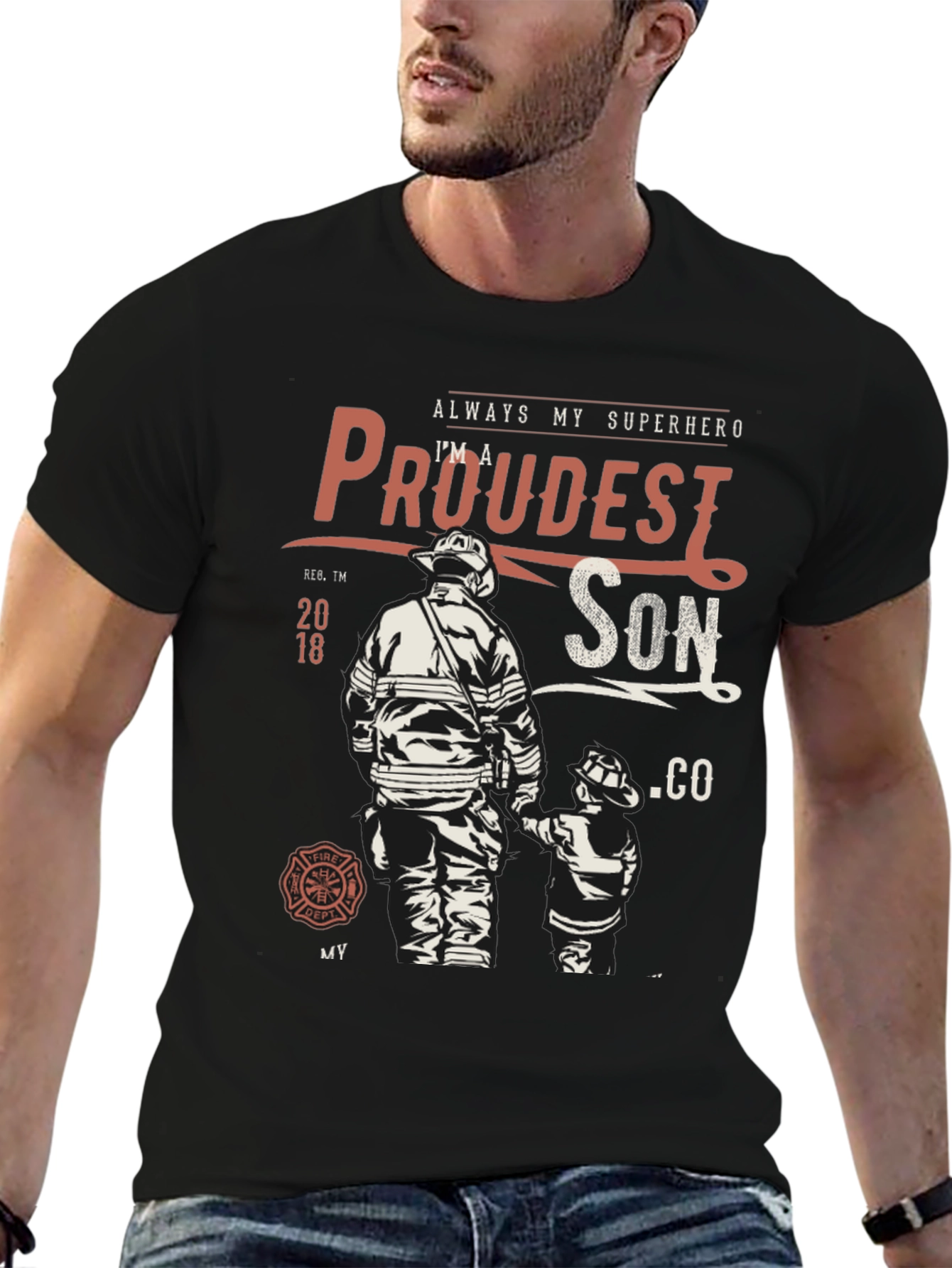 Black Proudest Son Firefighter Graphic Tee view 6