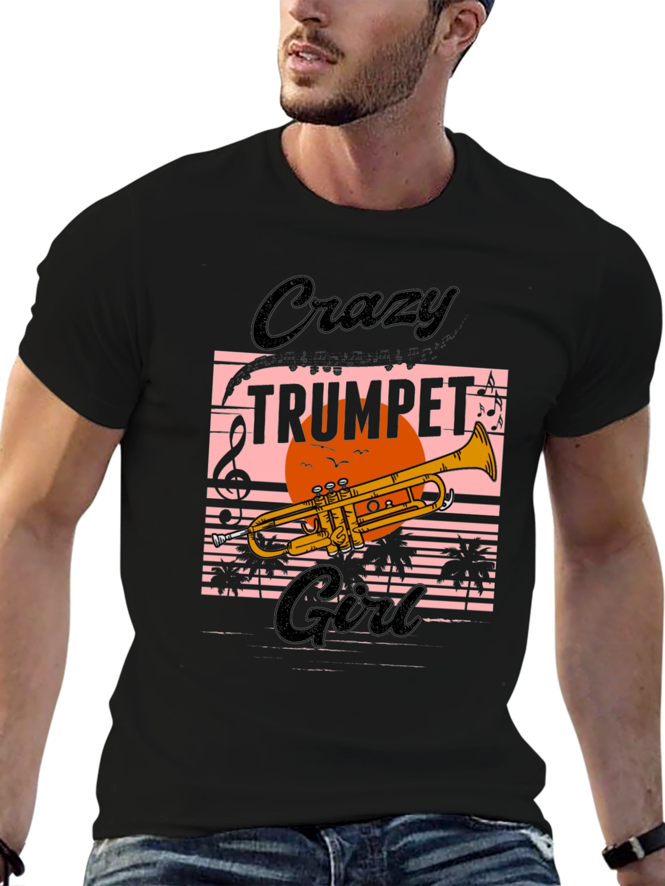 Black Crazy Trumpet Girl Graphic Tee view 6