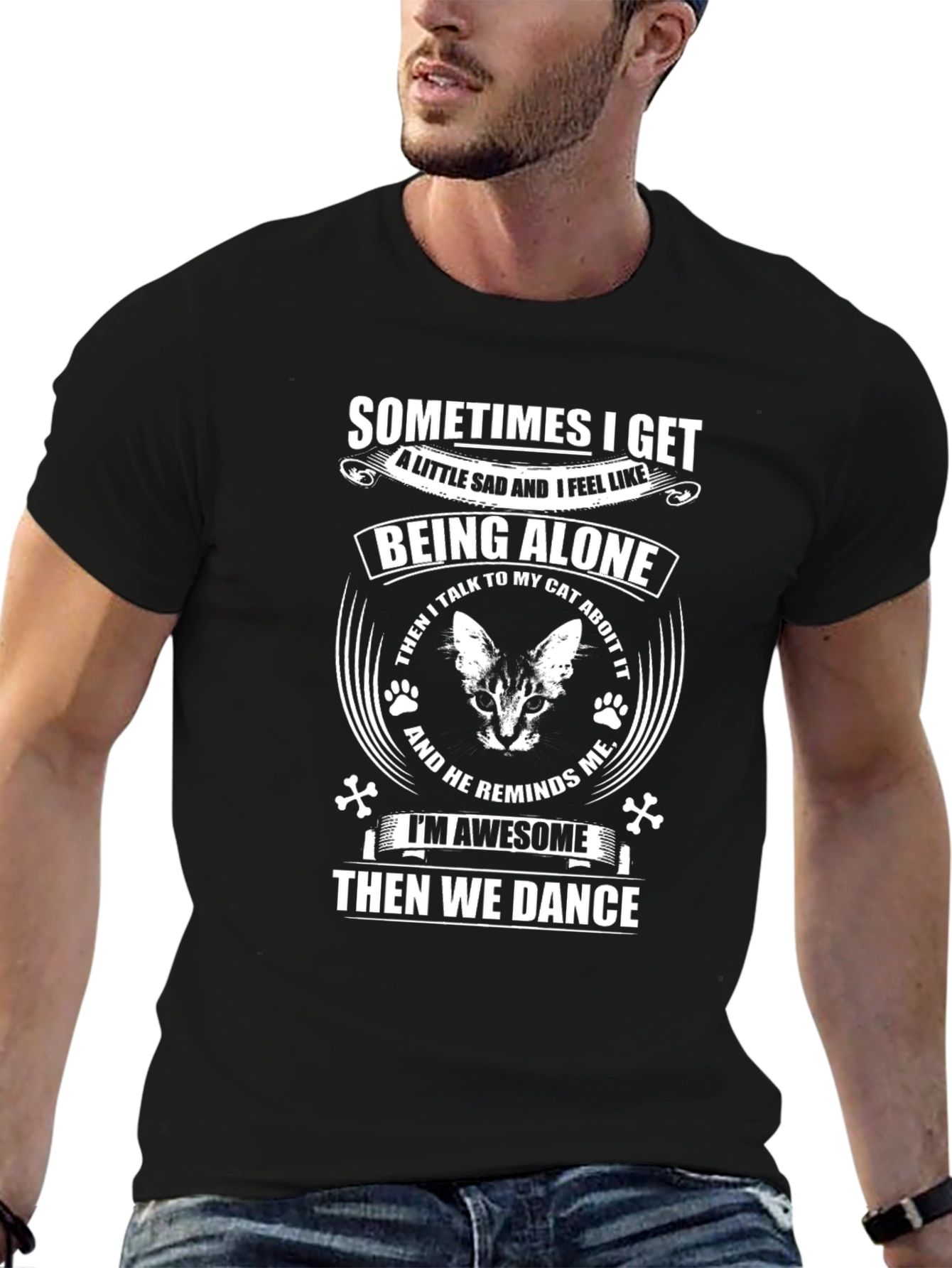 Black Sometimes I Get Being Alone Cat Lover T-Shirt view 6