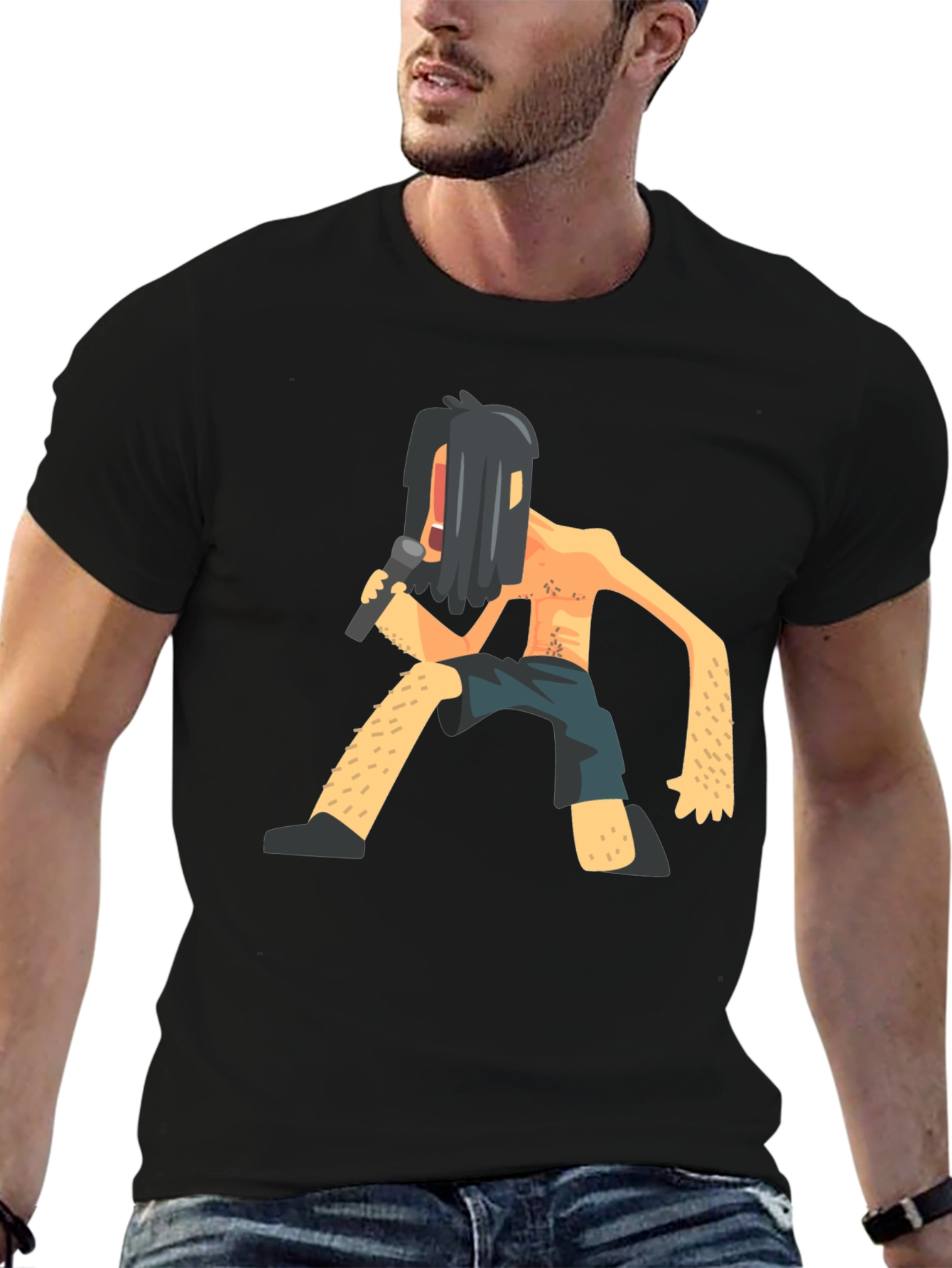 Black Black T-Shirt with Funny Singer Graphic view 6
