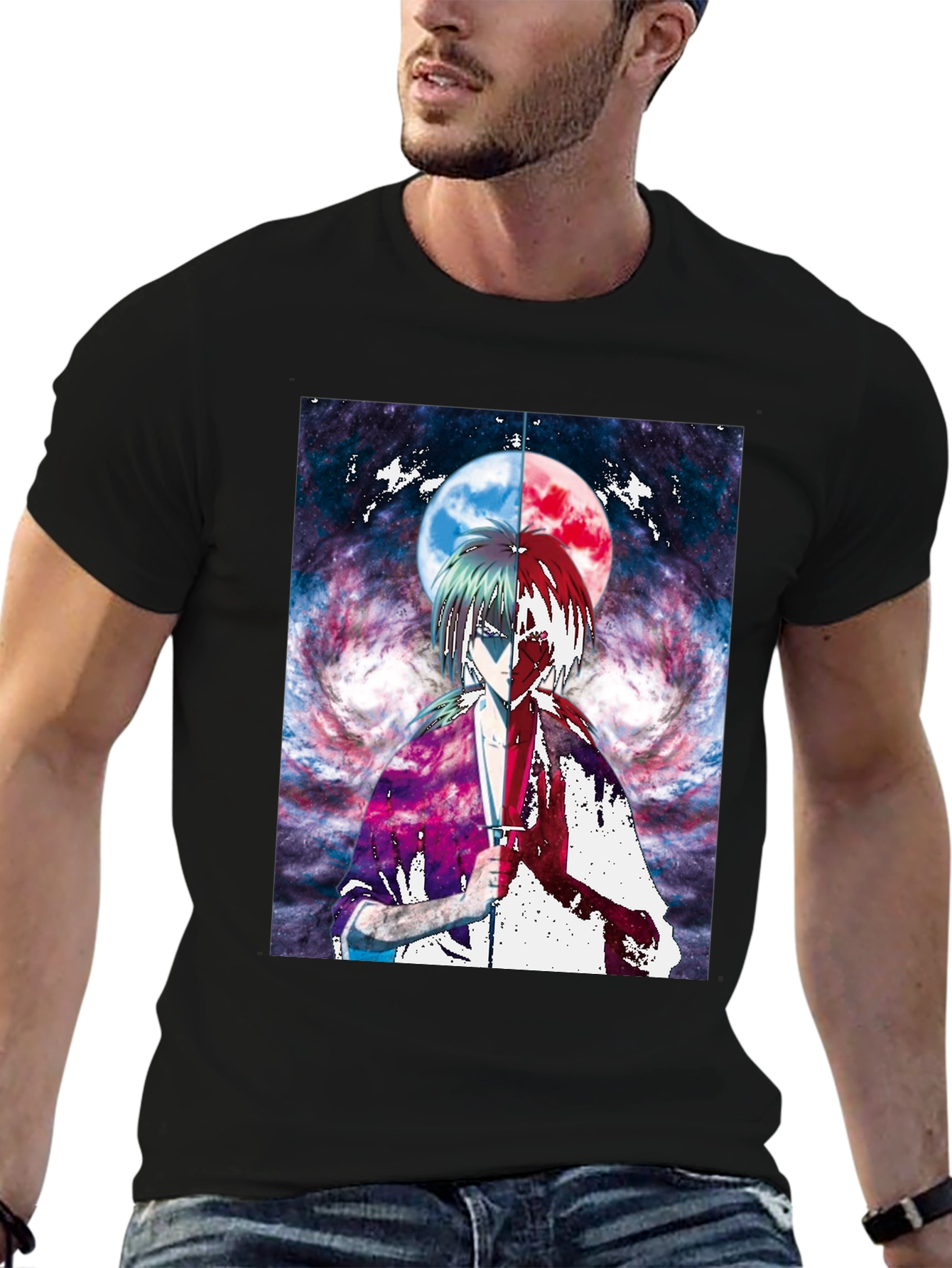 Black Anime Moon Graphic T-Shirt | Unique Design view 6
