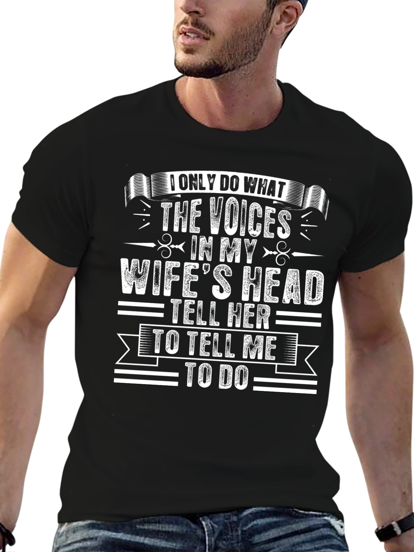 Black Funny Husband T-Shirt - Wife's Voices view 6