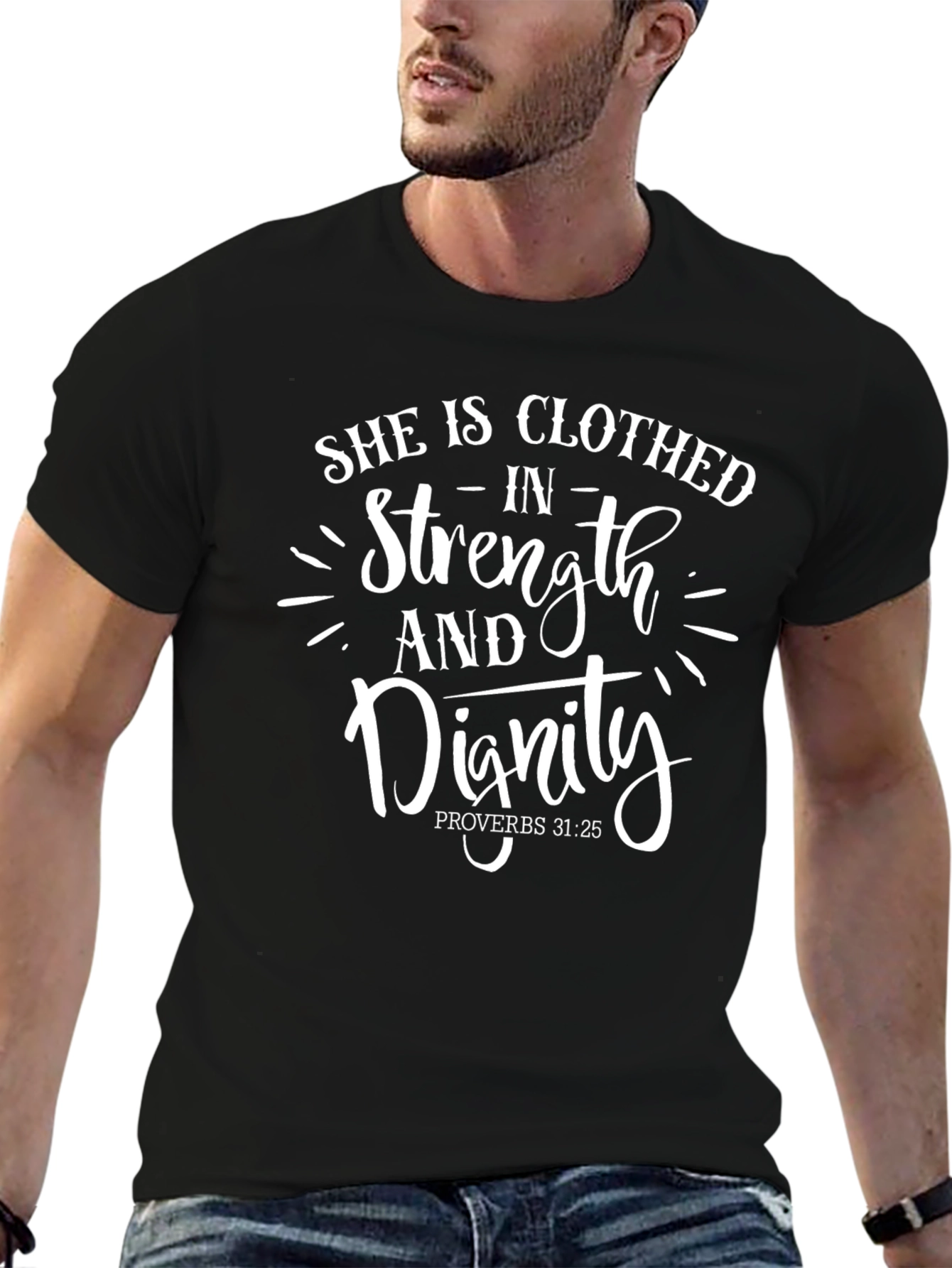 Black She Is Clothed In Strength & Dignity Black T-Shirt view 6