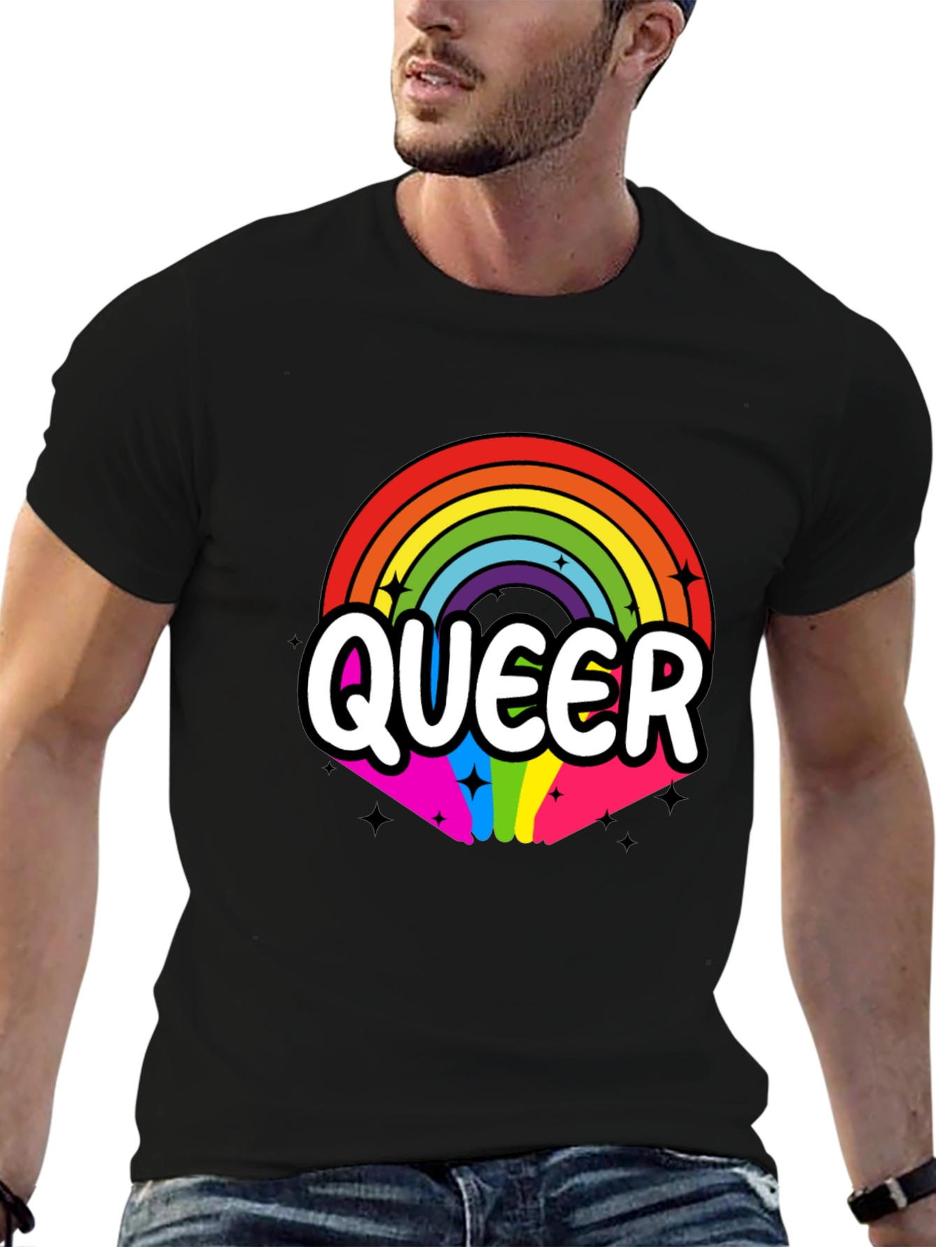 Black Queer Rainbow Graphic Tee - Black Cotton Blend view 6