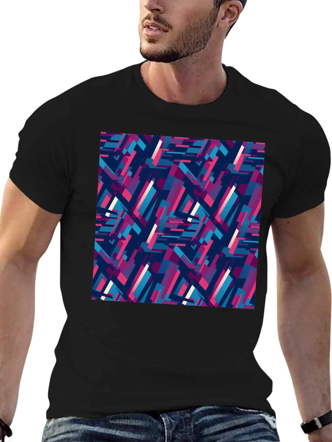 Black Abstract Geometric Pattern Tee view 6