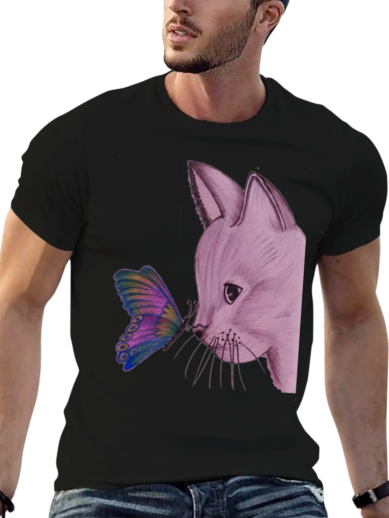 Black Fox and Butterfly Graphic Tee view 6
