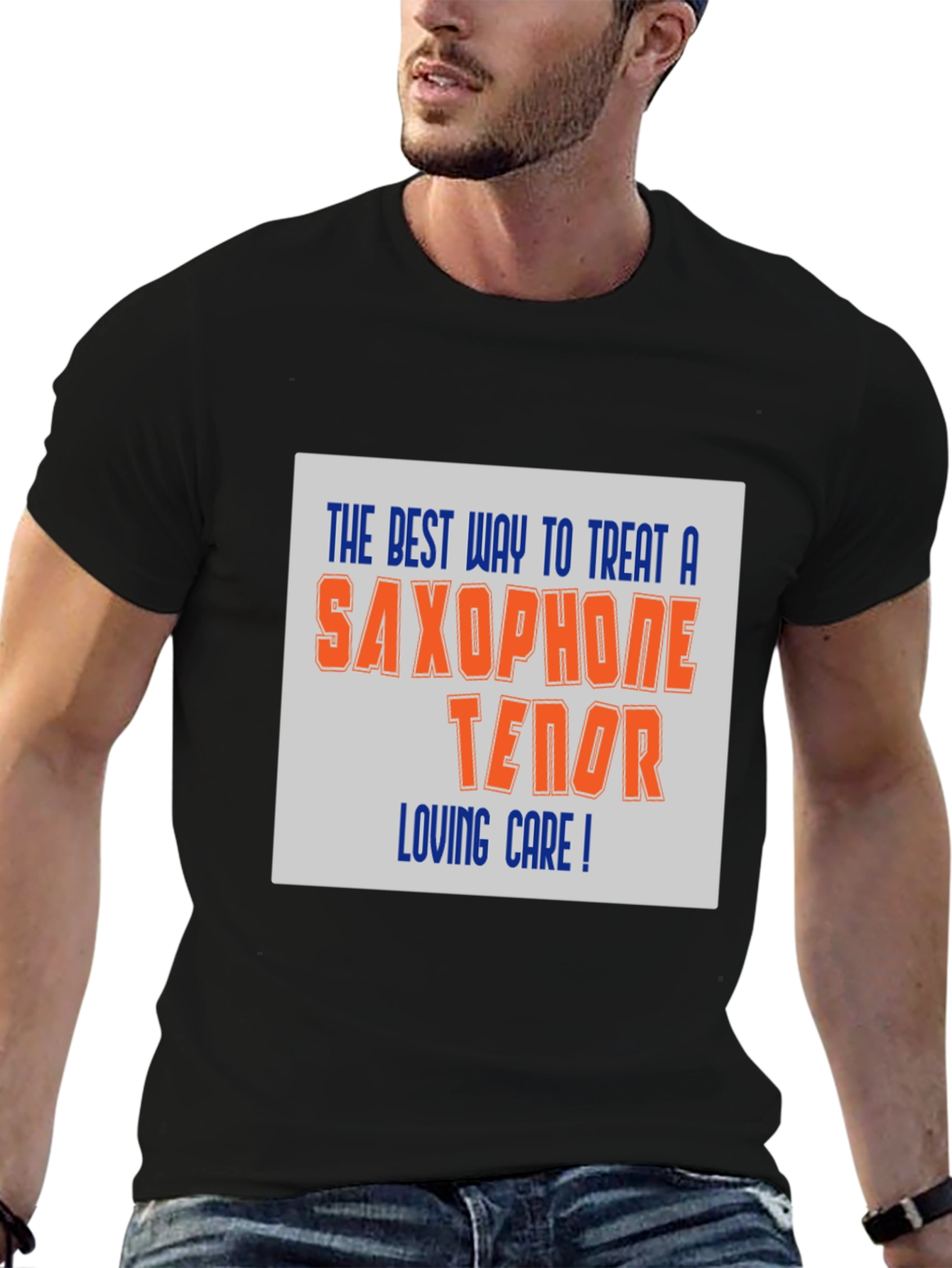 Black Saxophone Tenor Loving Care T-Shirt view 6