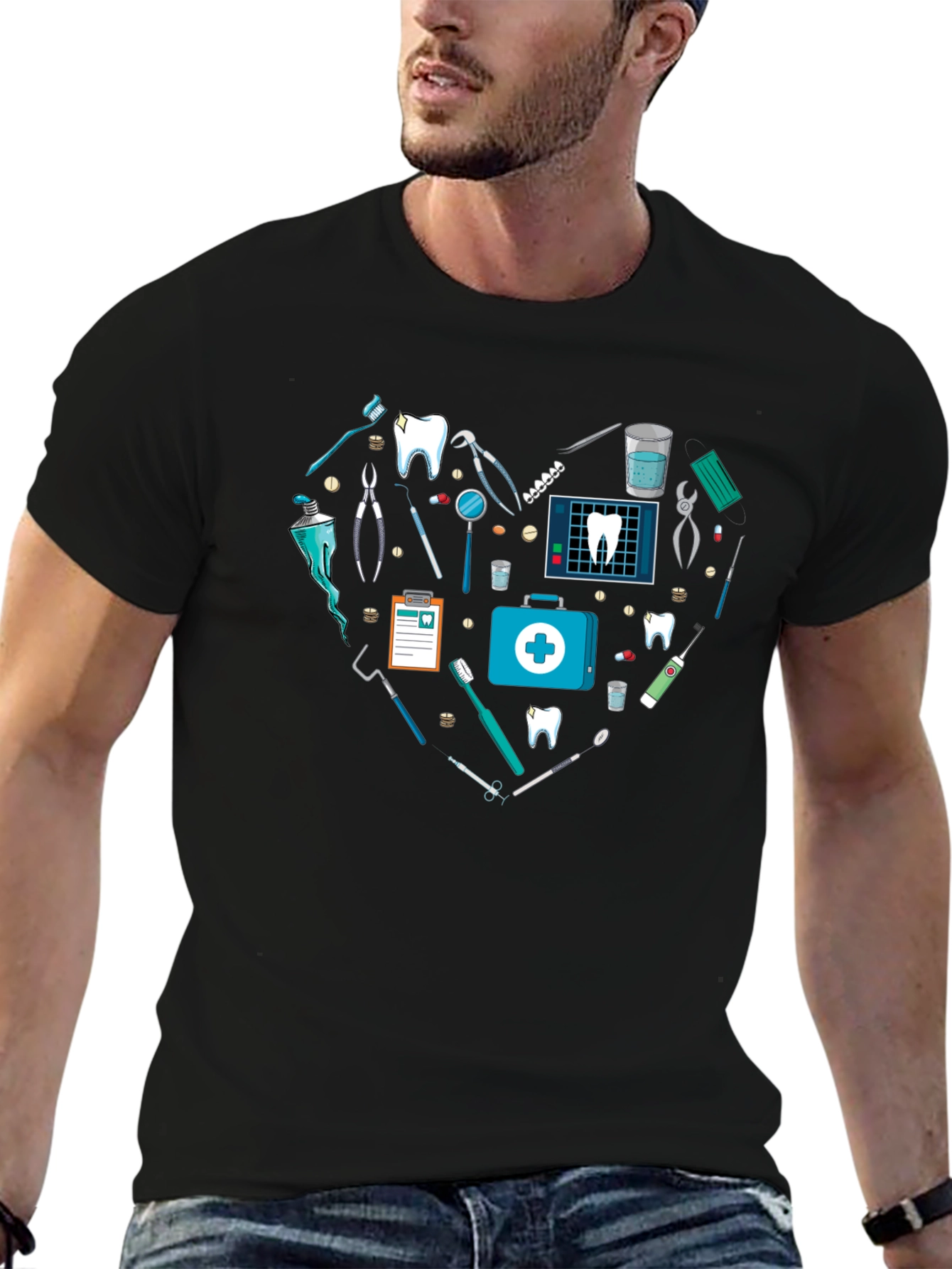 Black Dentist Love Heart T-Shirt view 6