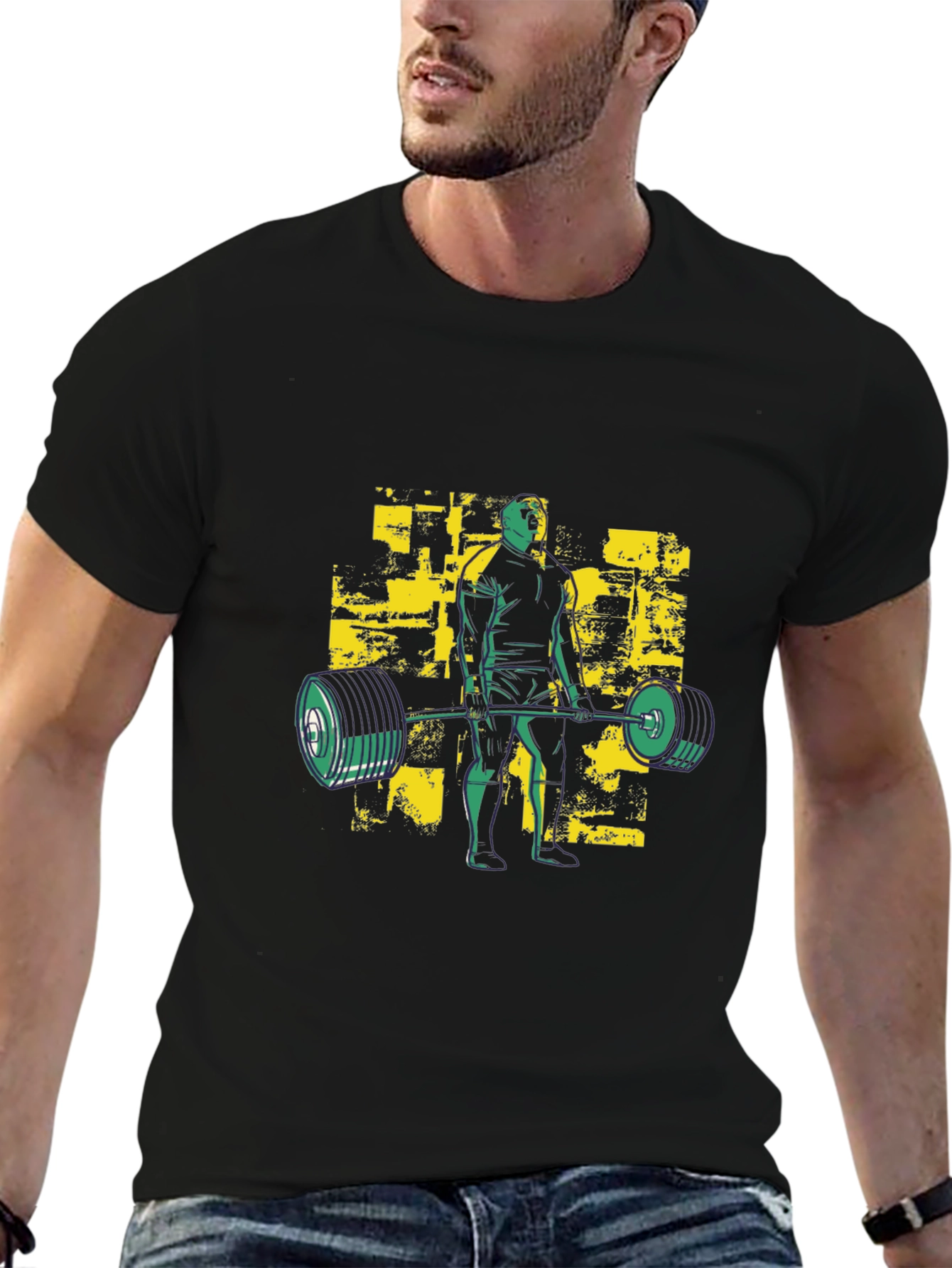 Men's Black Graphic T-Shirt - Weightlifting Design - 6