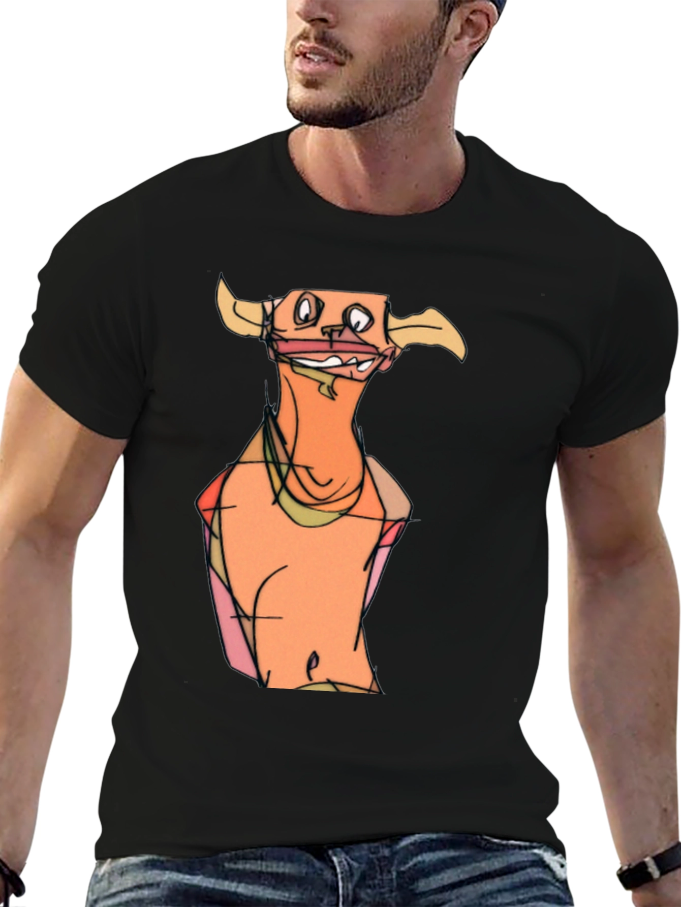 Black Cartoon Character Graphic Tee - Men's Black T-Shirt view 6