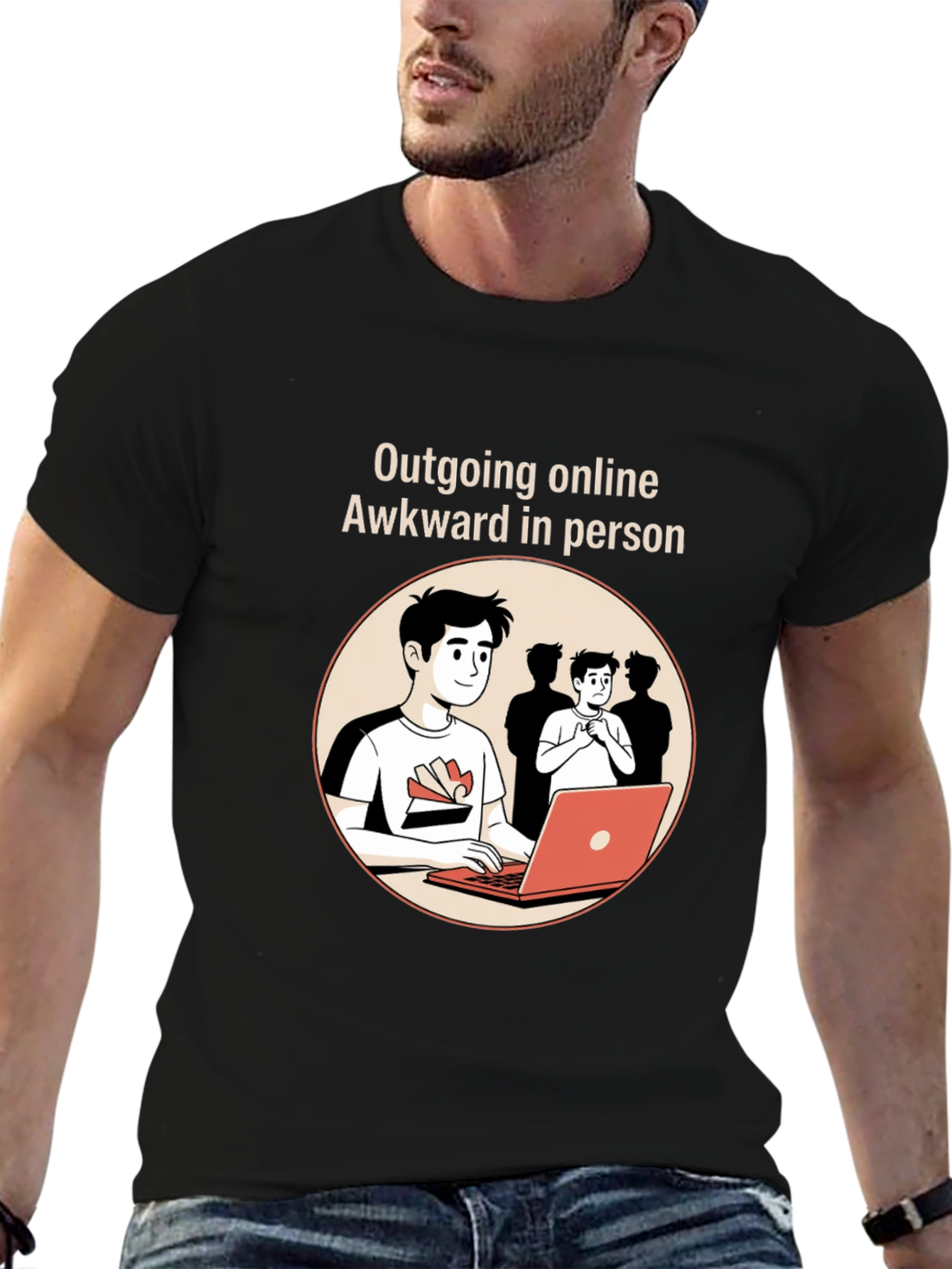 Black Outgoing Online Awkward in Person Graphic Tee view 6