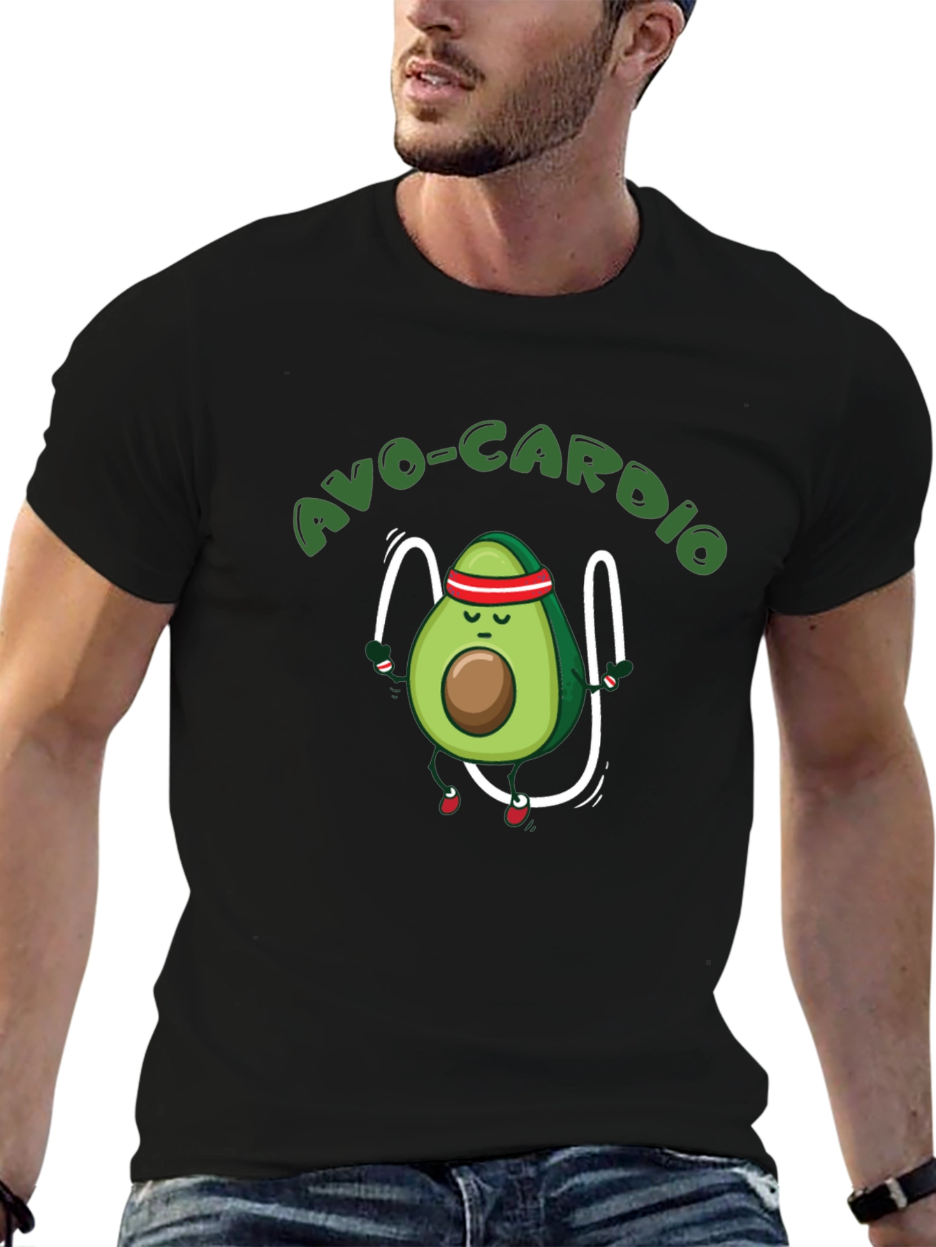 Black Avo-Cardio Black T-Shirt - Avocado Exercise Tee view 6