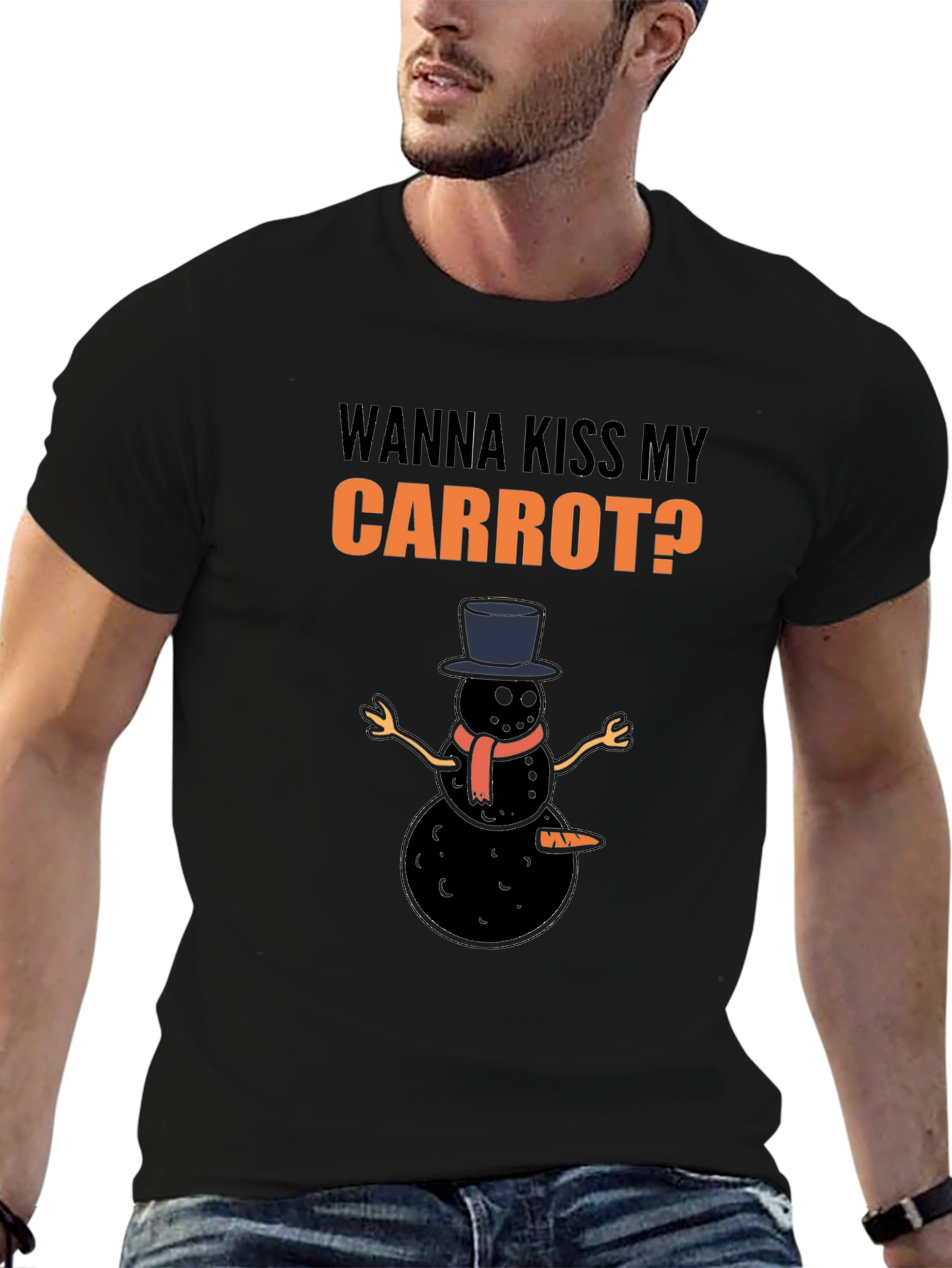 Black Wanna Kiss My Carrot? Black Humor Graphic Tee view 6