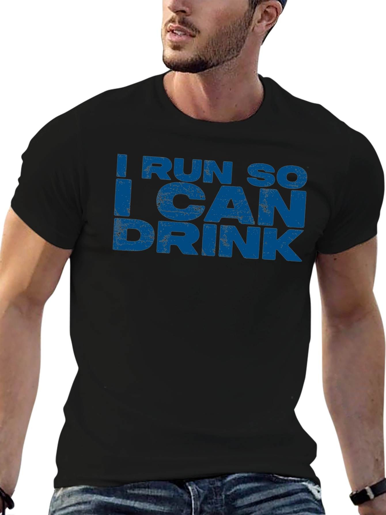 Black I Run So I Can Drink T-Shirt - Funny Workout Tee view 6