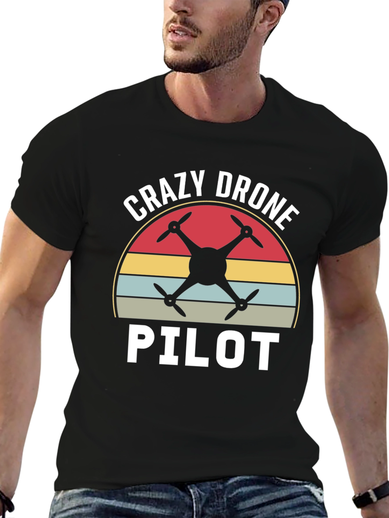 Black Crazy Drone Pilot Graphic T-Shirt view 6