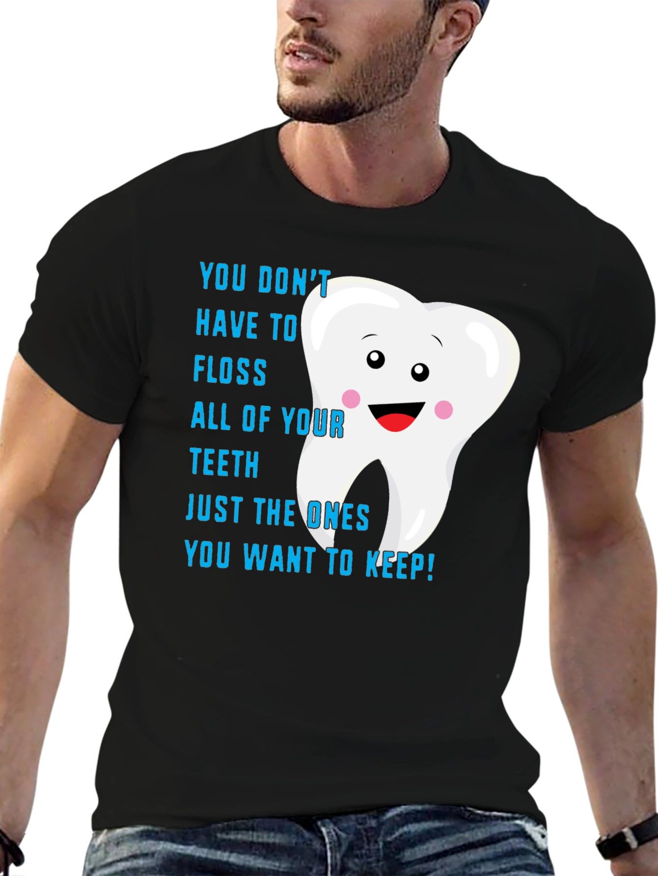 Black Funny Dental Floss Reminder T-Shirt view 6