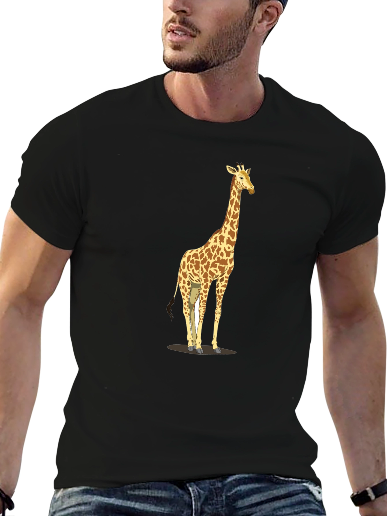 Black Giraffe Print Black T-Shirt - Men's Casual Tee view 6