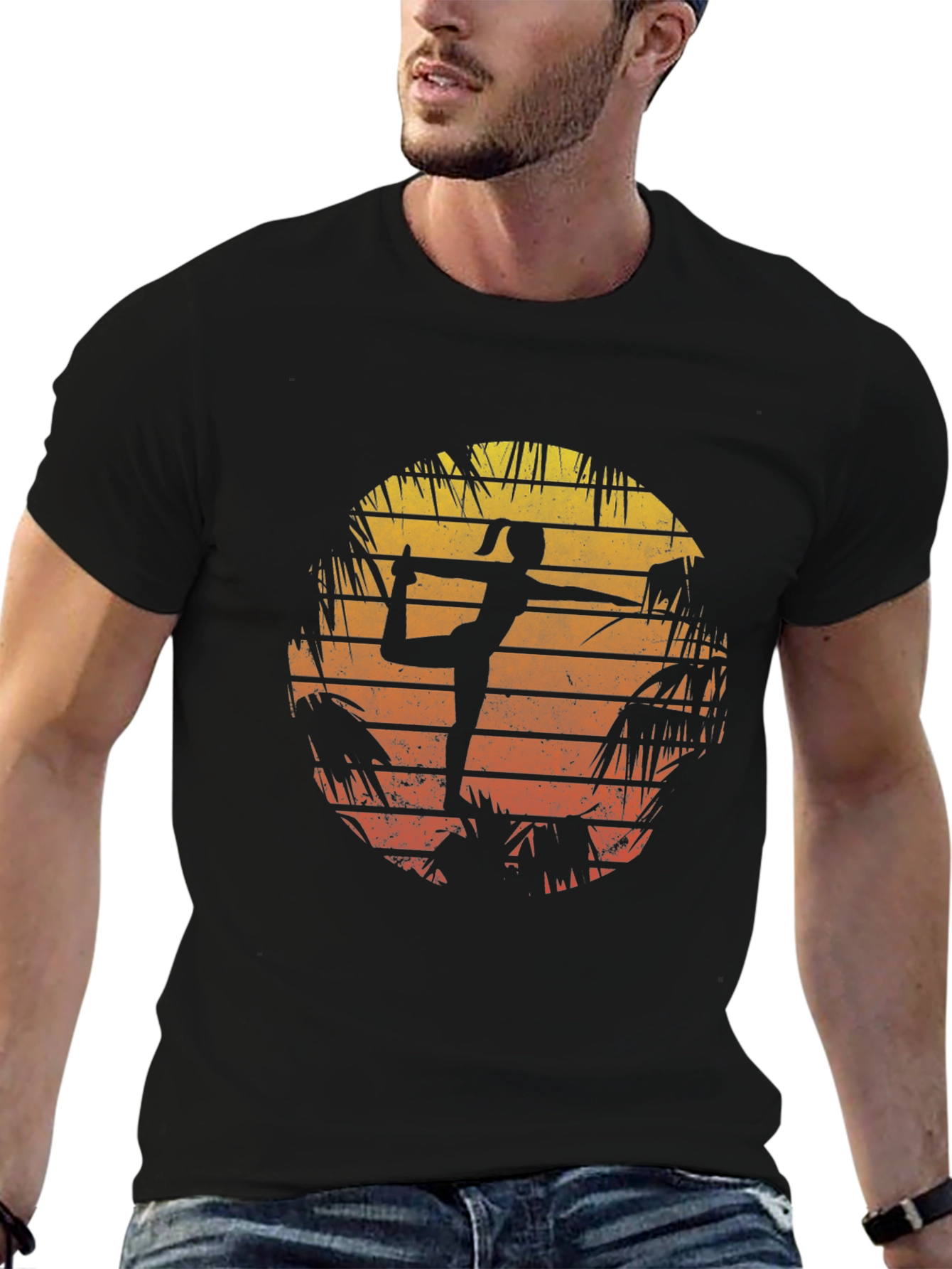 Black Yoga Pose Sunset Graphic T-Shirt view 6