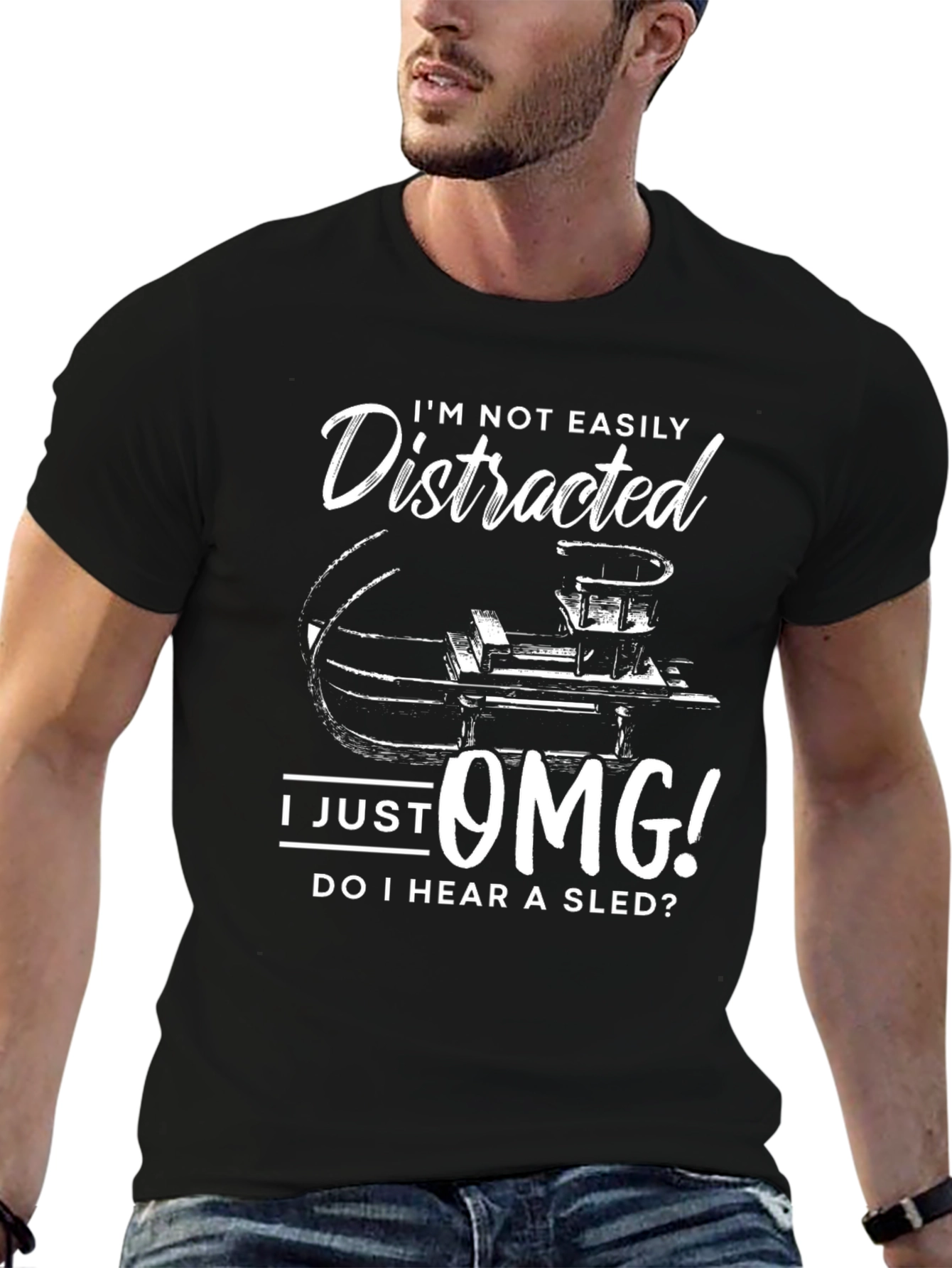 Black Distracted Sledding Fan T-Shirt view 6