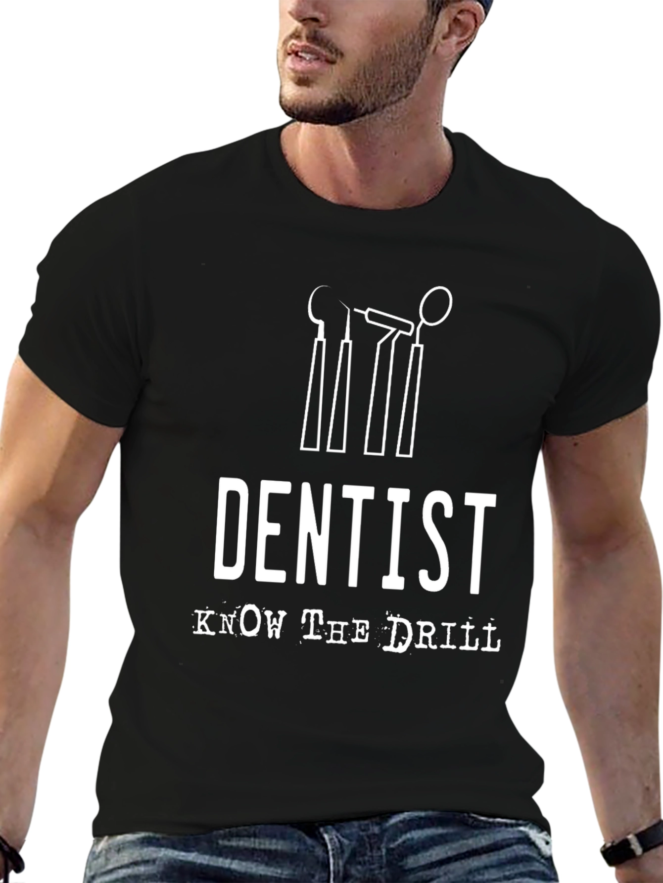 Black Dentist Know the Drill T-Shirt - Black Cotton Tee view 6